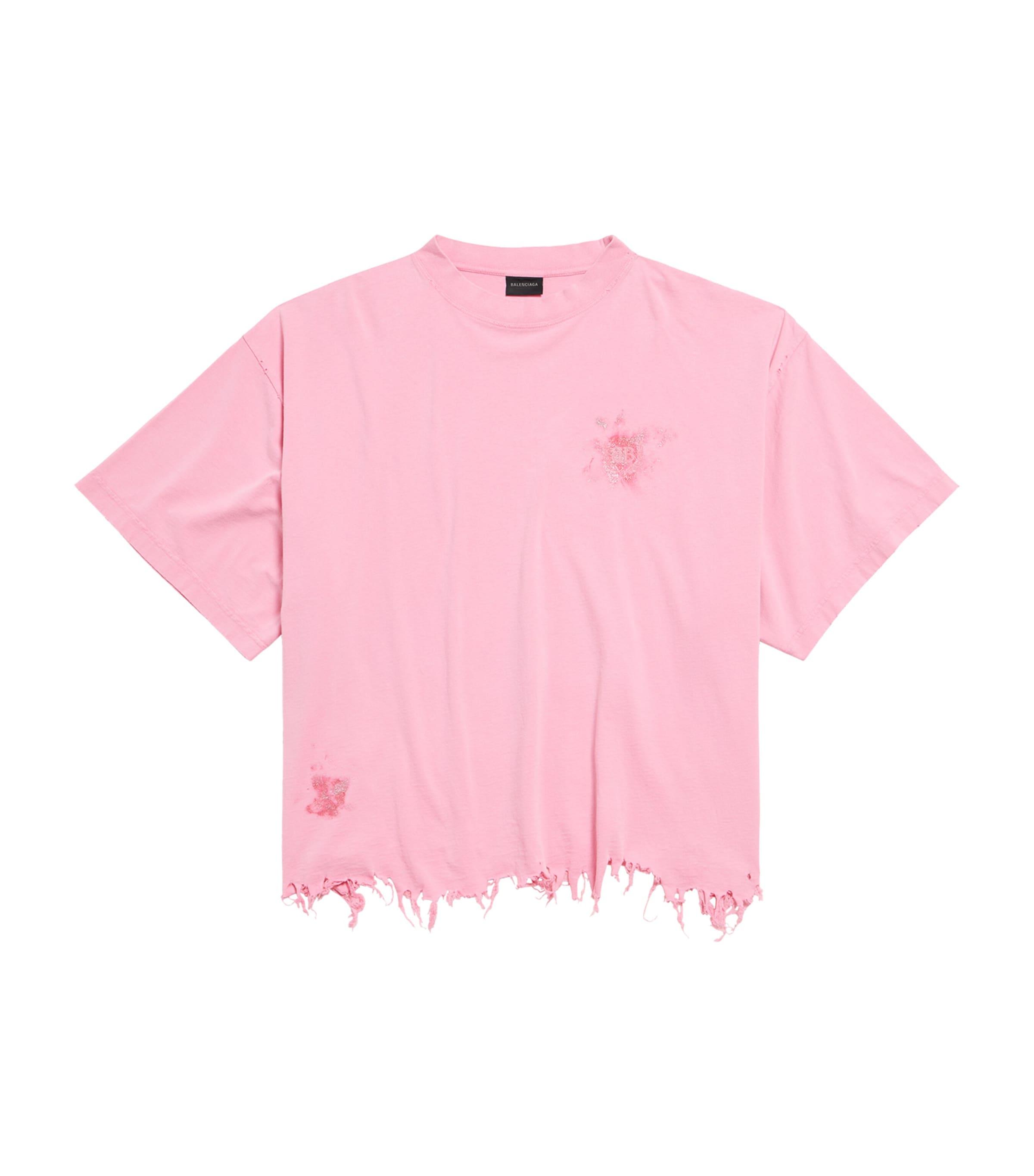 Balenciaga Distressed Logo T-Shirt in Pink | Lyst