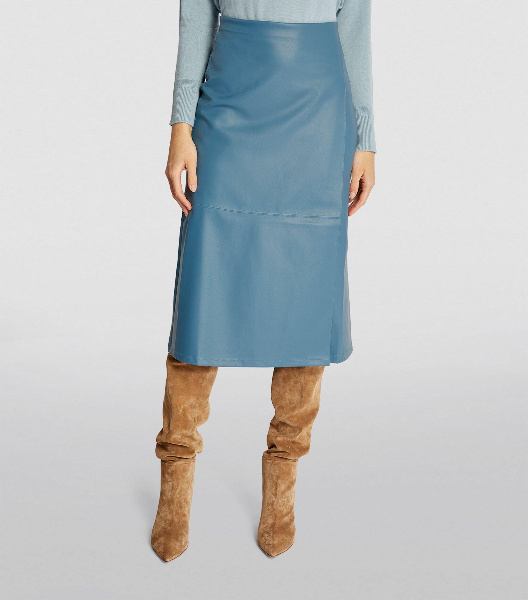 light blue leather skirt