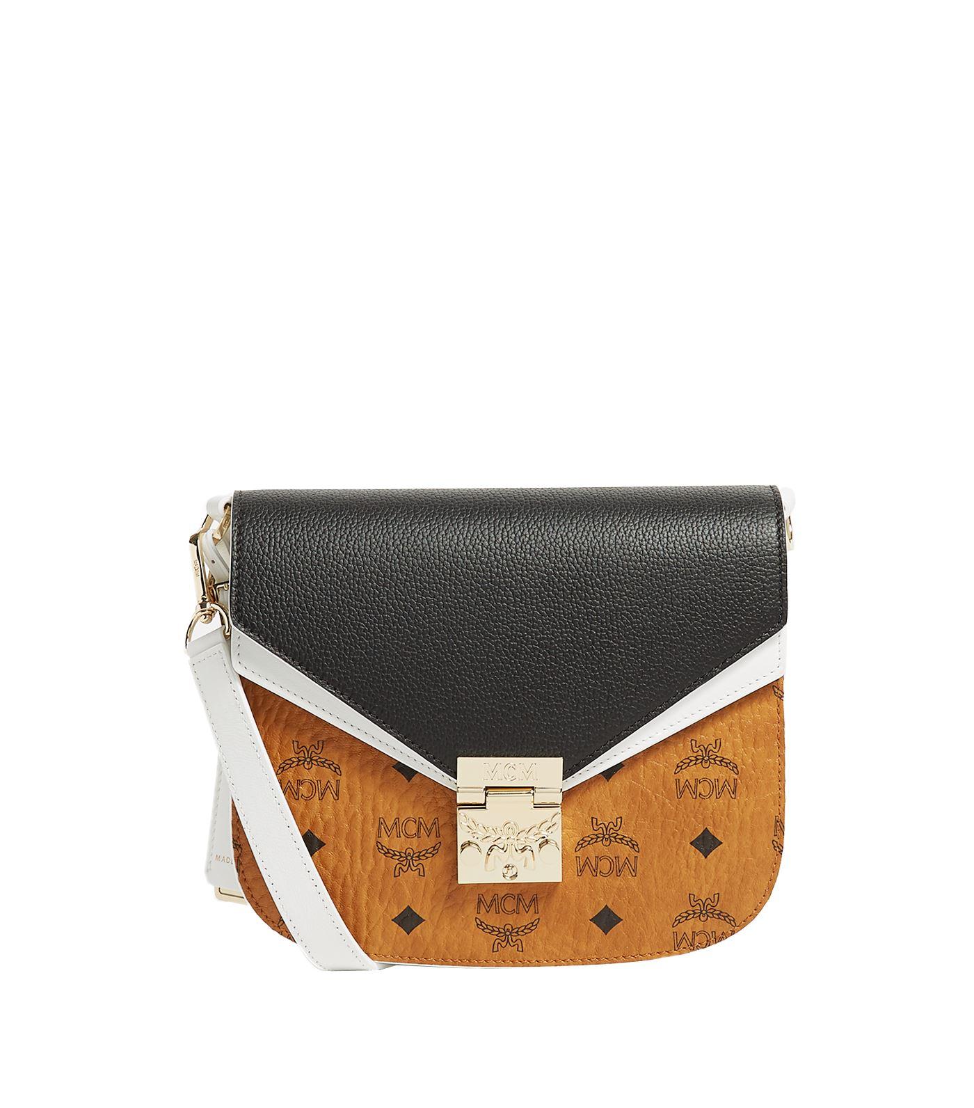 MCM Patricia Visetos Leather Block Small Shoulder Bag In Cognac And