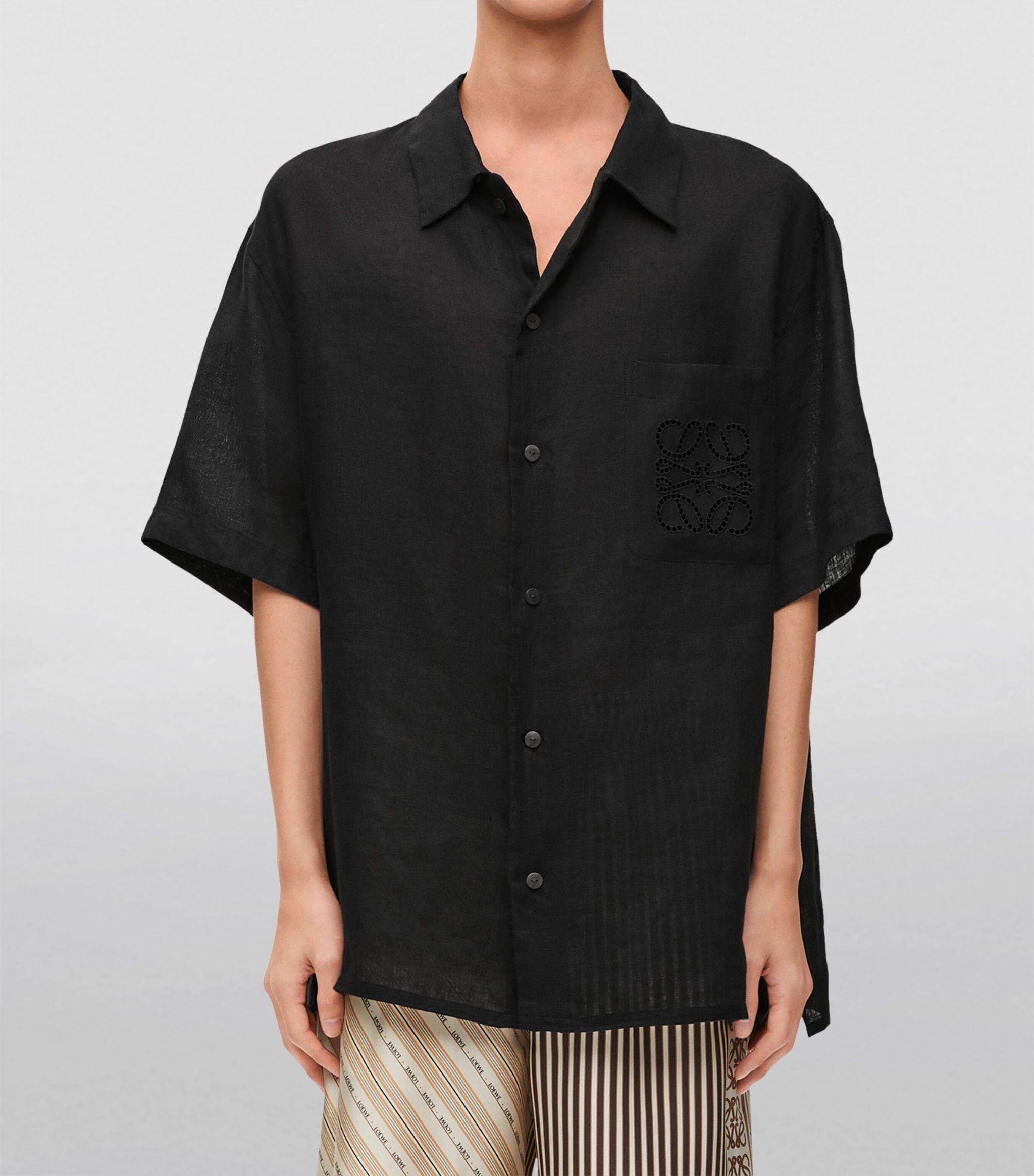 Loewe X Paula's Ibiza Linen Logo Short-sleeve Shirt in Black Loewe X Paula's Ibiza Linen Logo Short-sleeve Shirt in Black