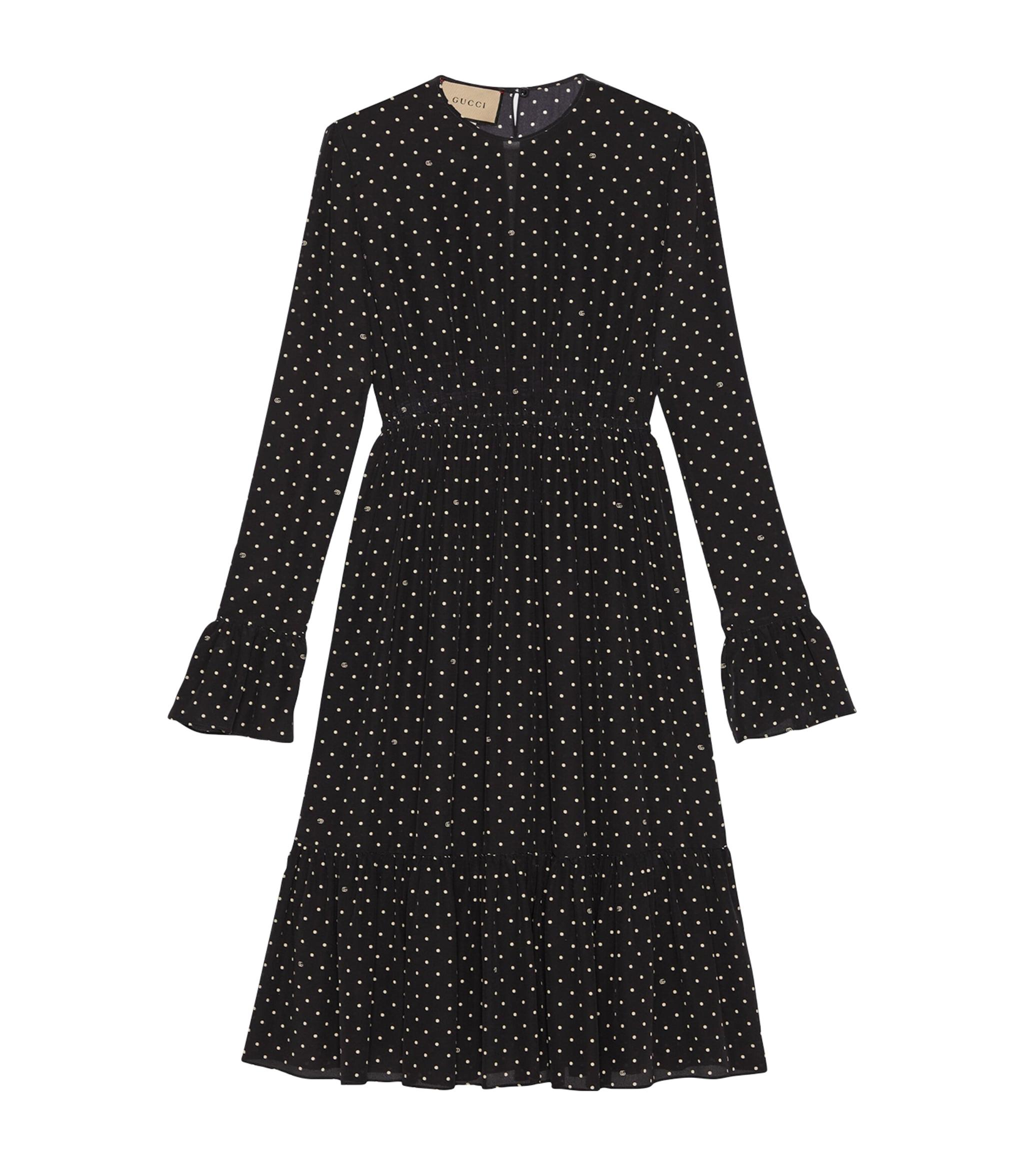 Gucci Silk Polka-dot Dress in Black | Lyst UK