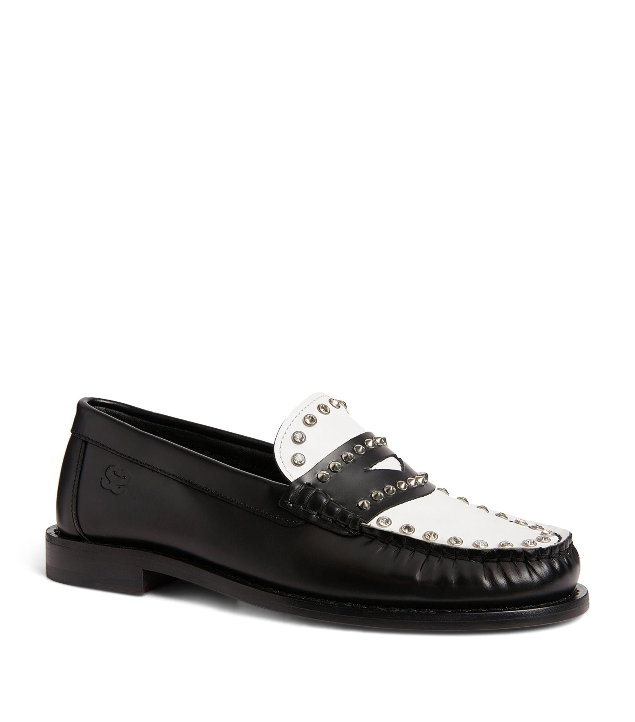 Sandro Leather Two-Tone Studded Loafers in Black | Lyst