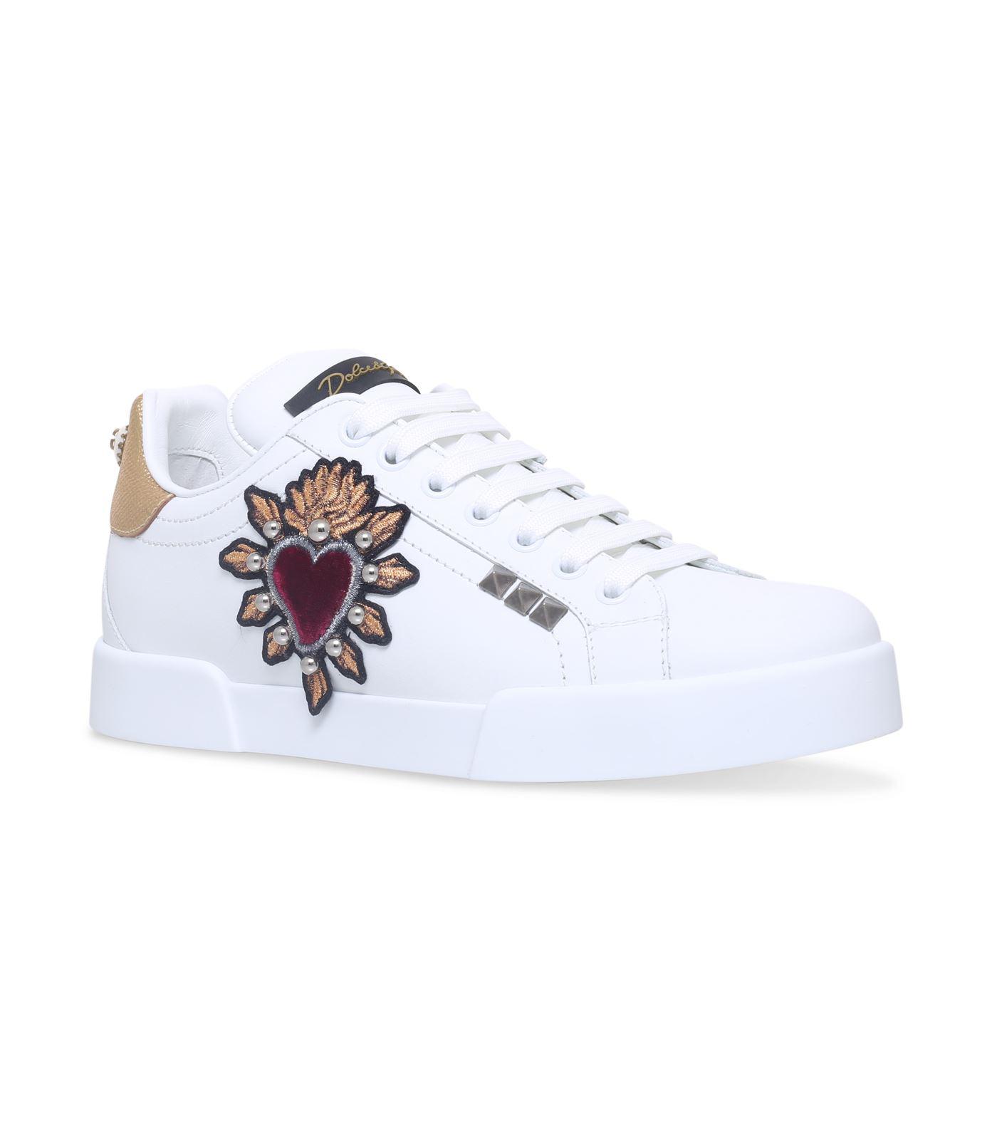 Dolce & Gabbana Leather Heart Patch Sneakers in Gold (Metallic) | Lyst