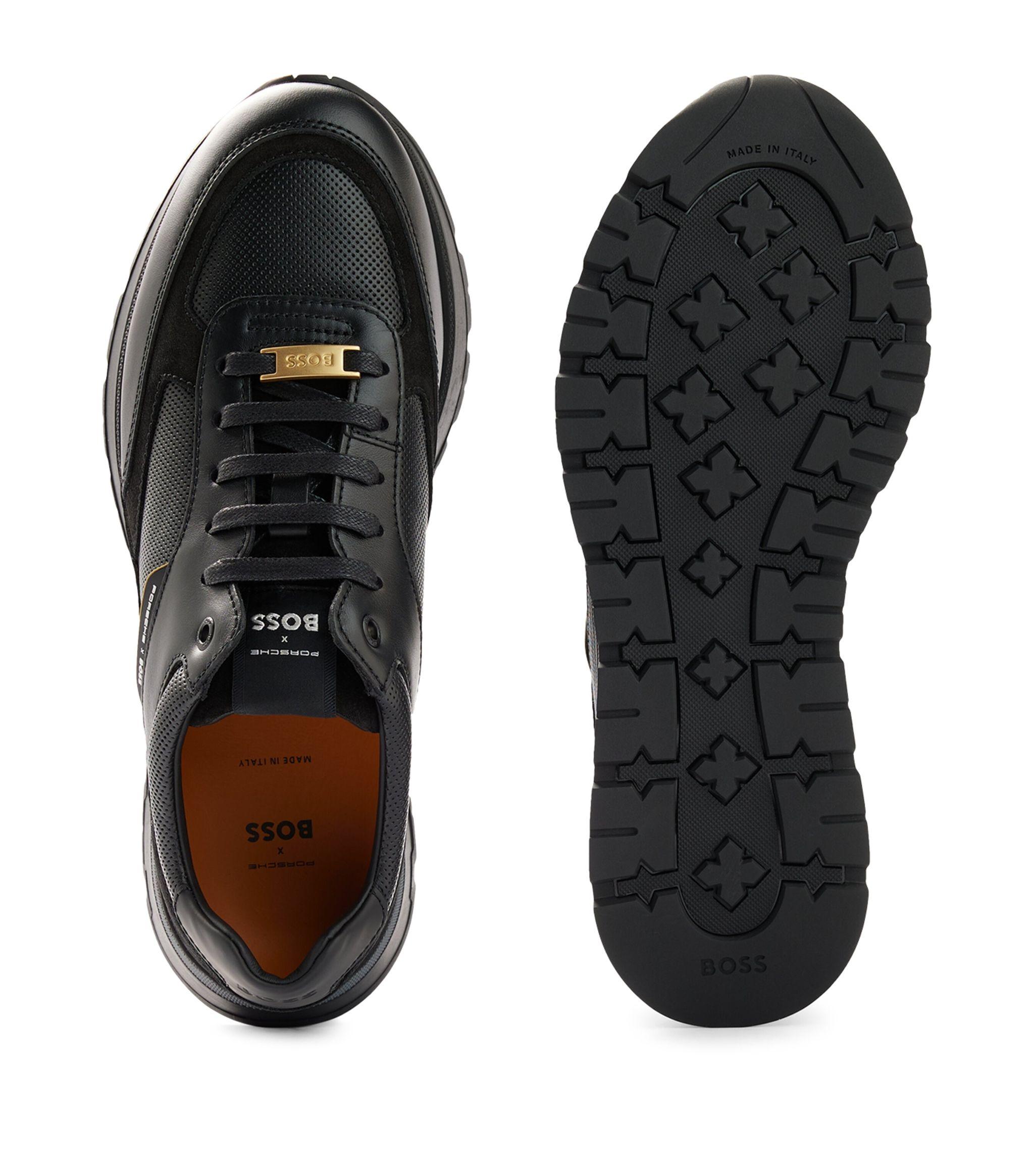 BOSS X Porsche Leather Perforated Sneakers in Black for Men | Lyst