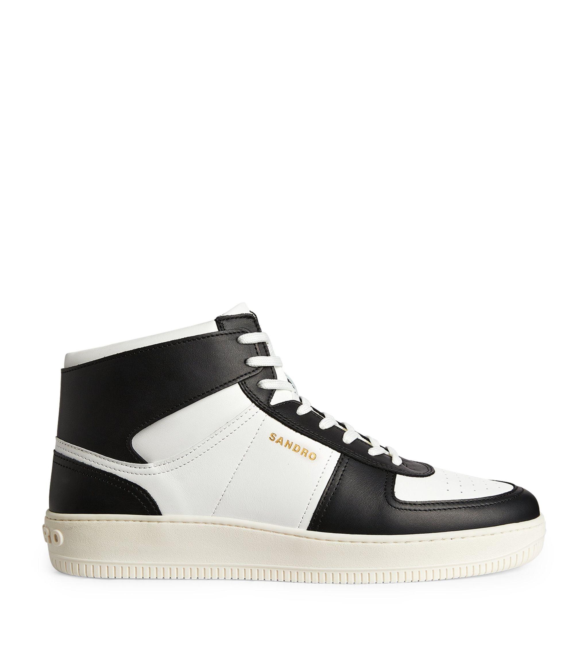 Sandro Leather Contrast High-top Sneakers in Black for Men | Lyst
