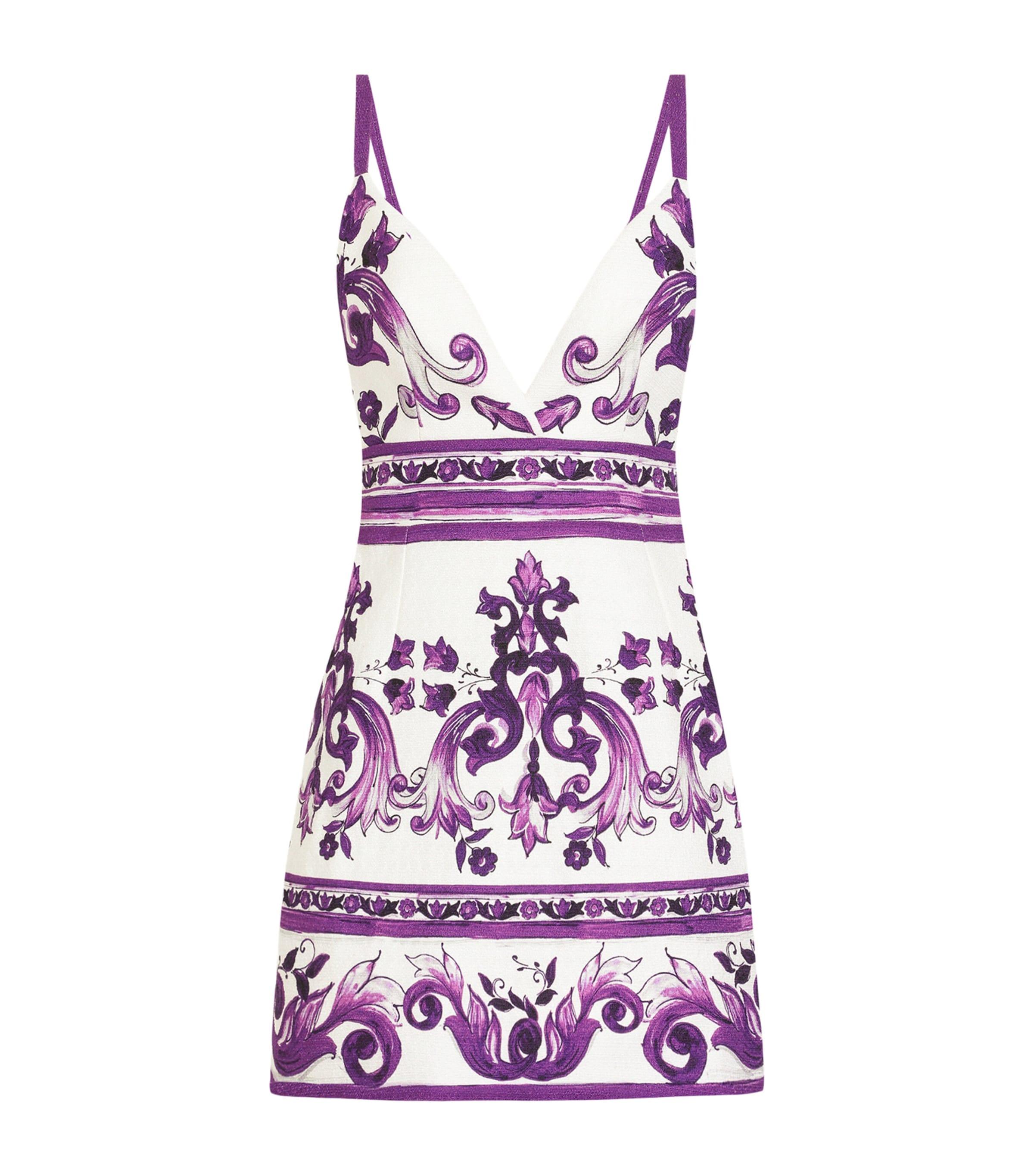 Dolce & Gabbana Cotton-Linen-Blend Majolica Print Mini Dress in Purple | Lyst Dolce & Gabbana Cotton-Linen-Blend Majolica Print Mini Dress in Purple | Lyst