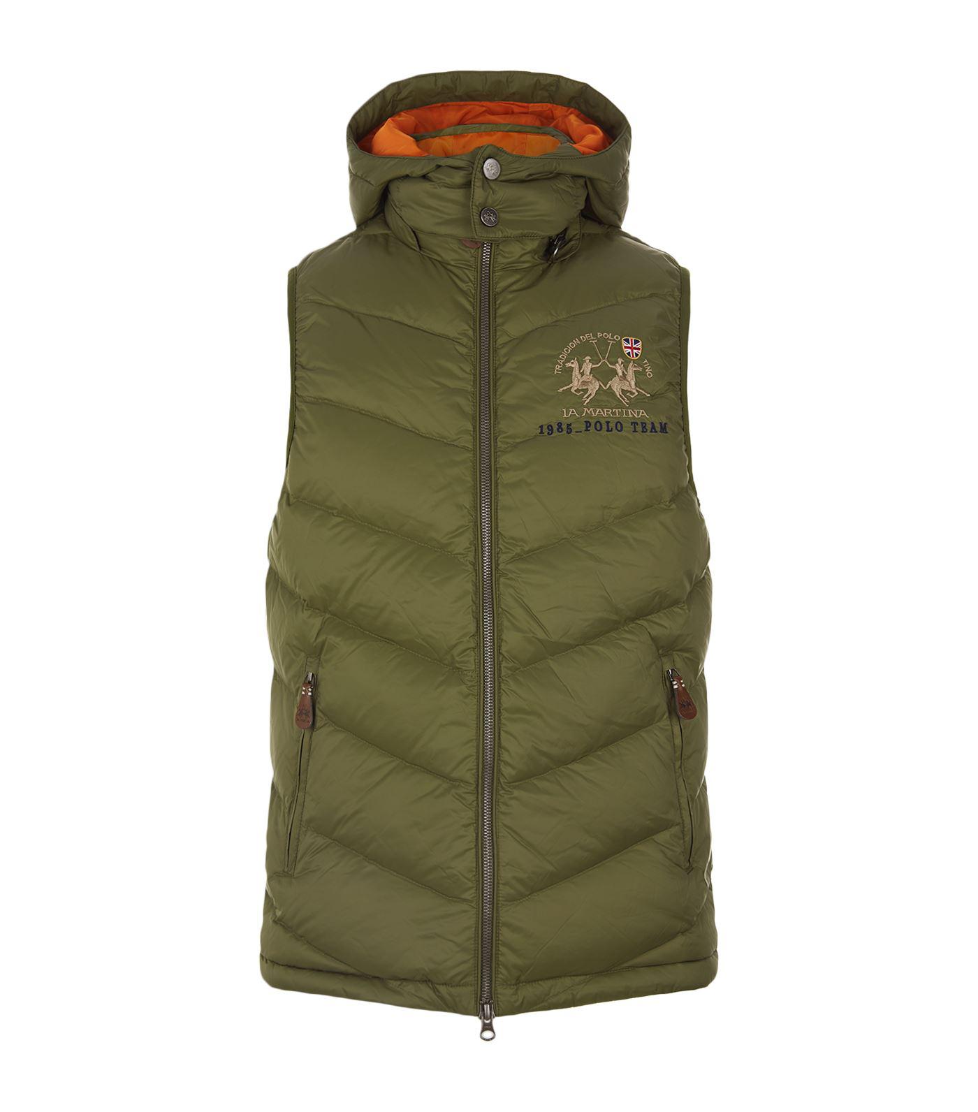 La Martina Synthetic Padded Hooded Gilet in Green for Men - Lyst