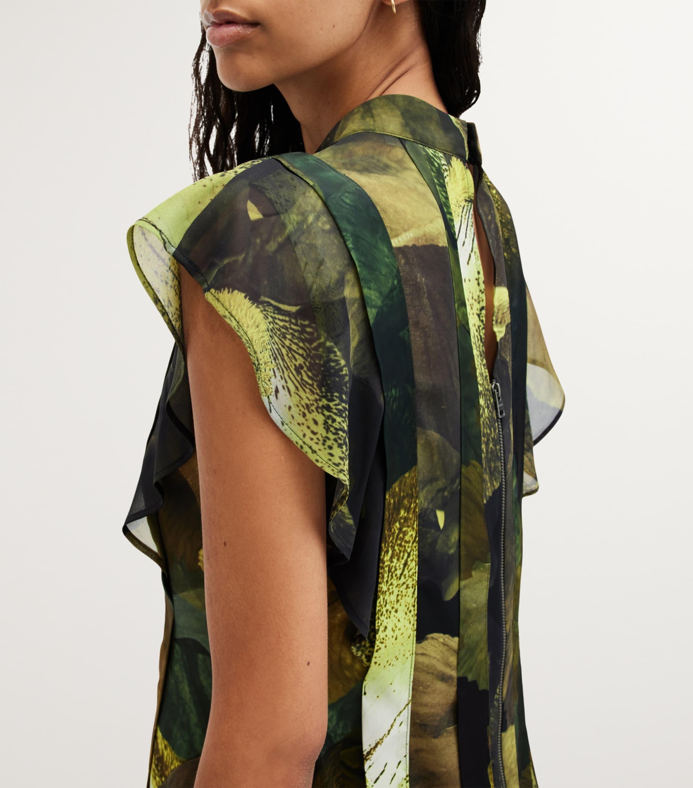 AllSaints Printed Fleur Mini Dress in Green | Lyst