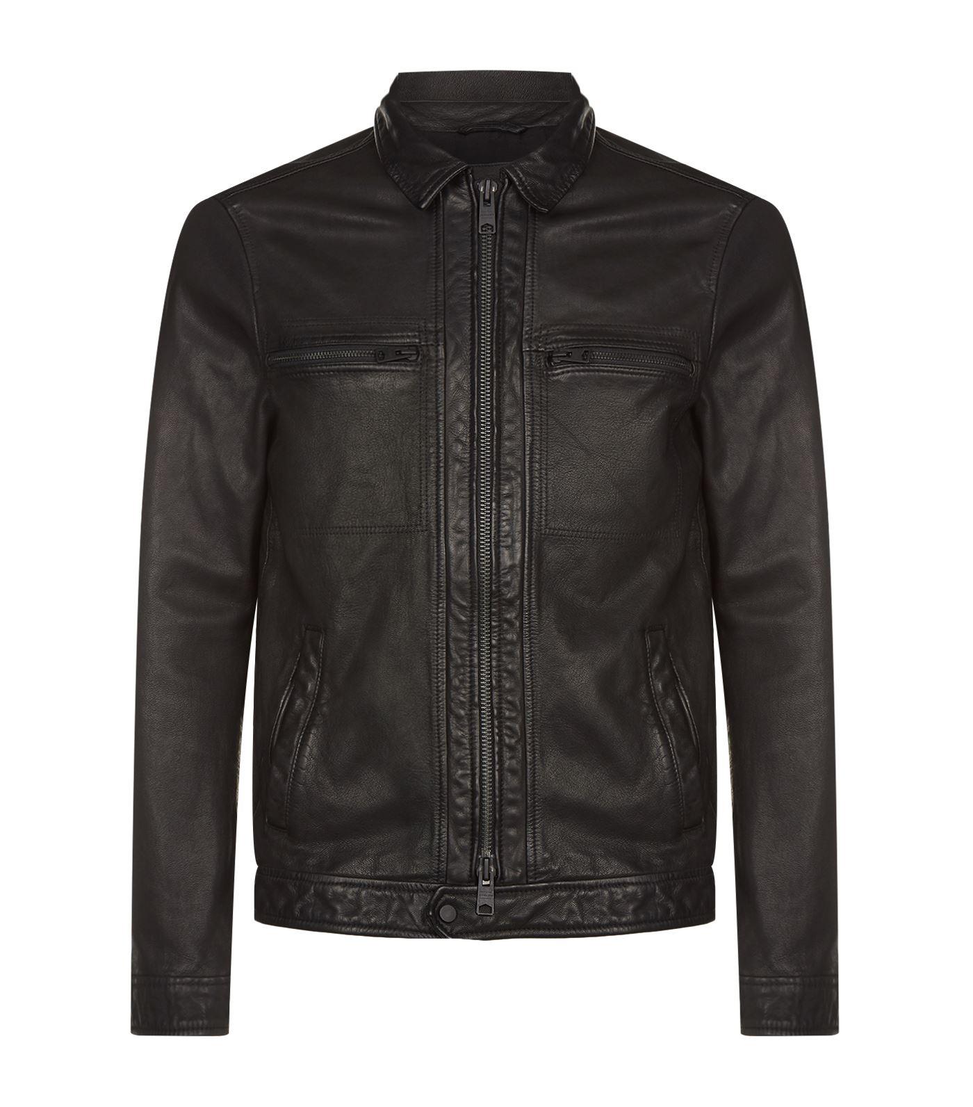Allsaints Black Lark Leather Biker Jacket For Men