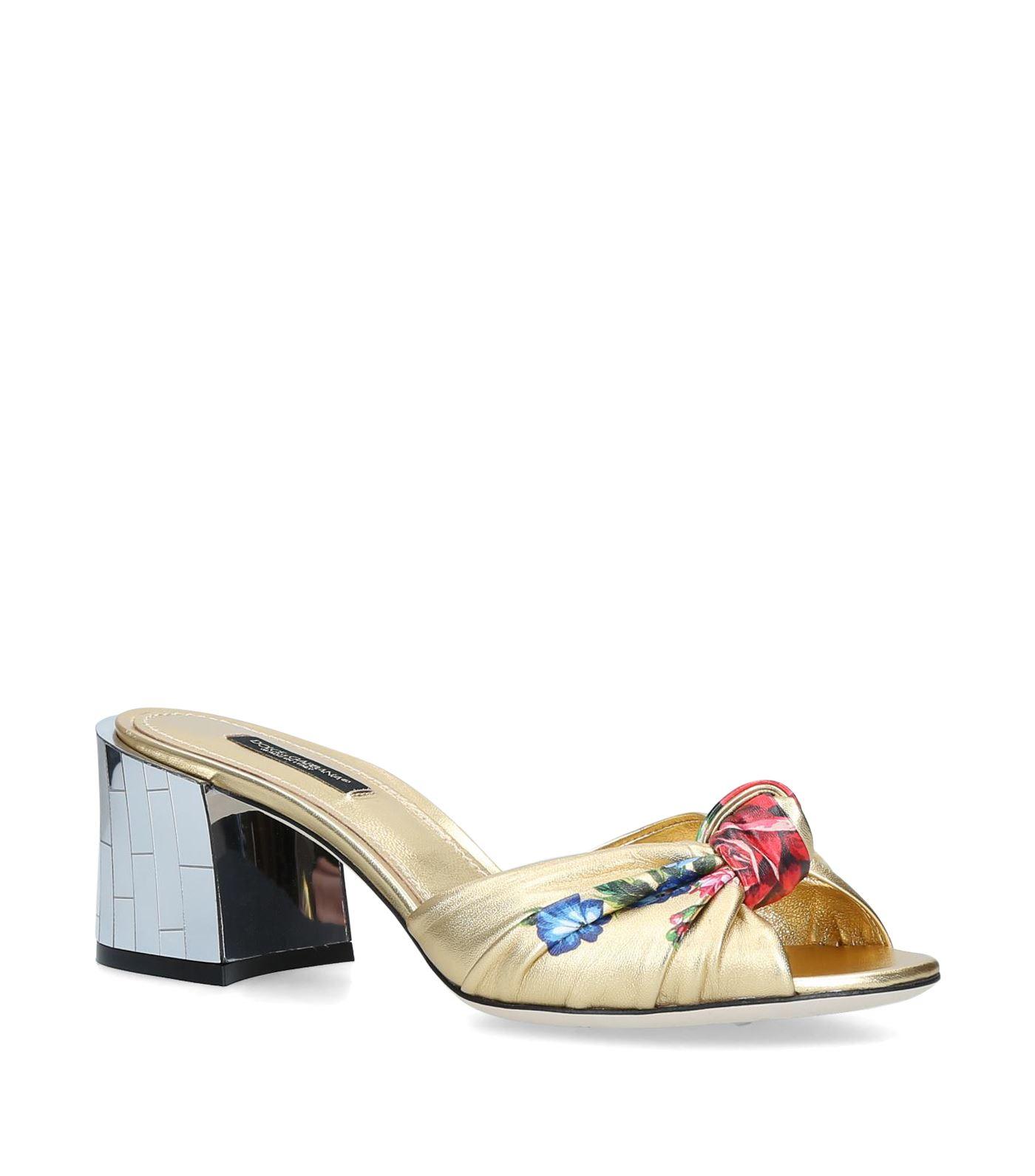 Dolce & Gabbana Leather Floral Sandals in Gold (Metallic) - Lyst