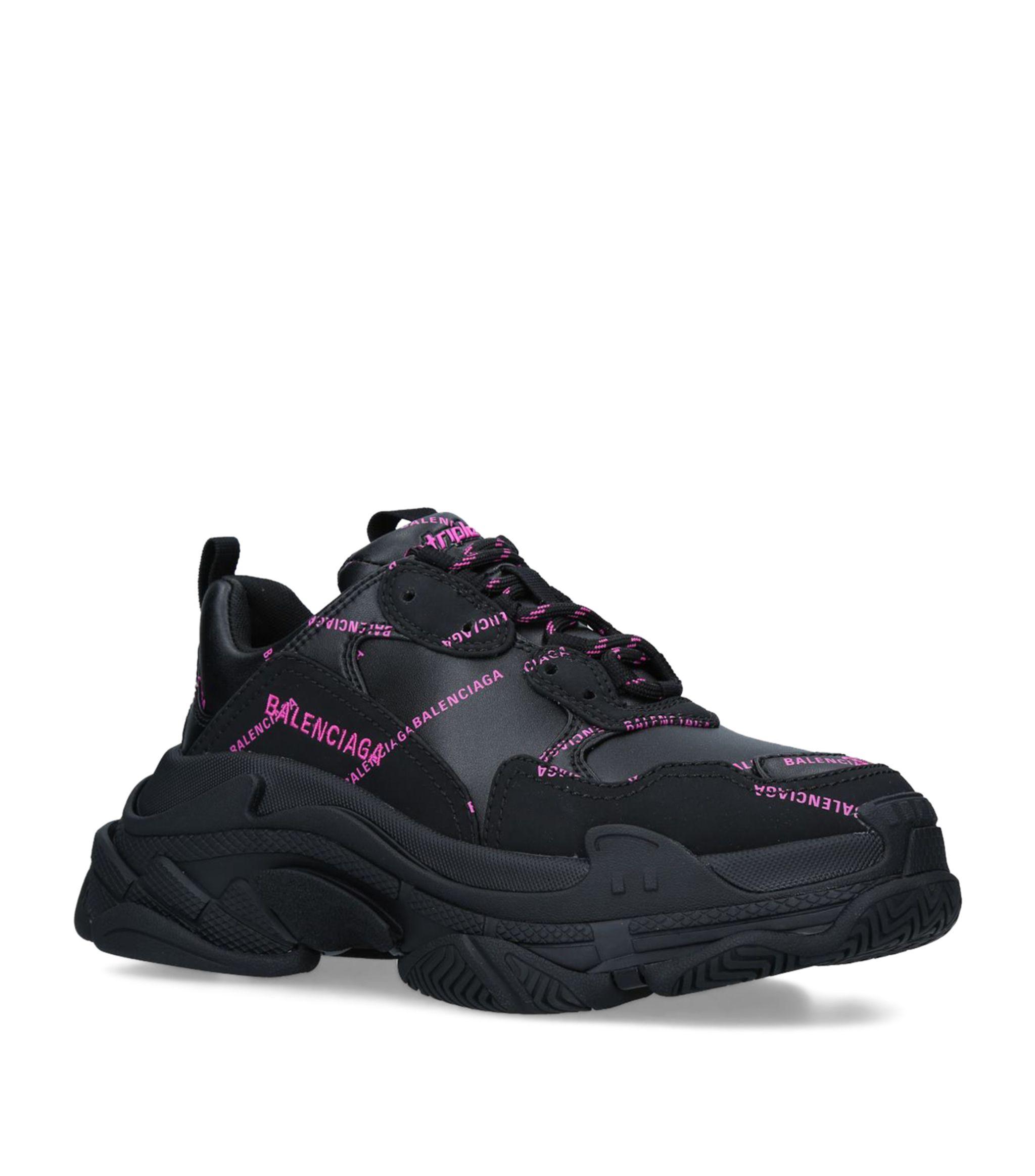Balenciaga Synthetic Triple S All Over Logo Sneakers Black/pink - Save ...