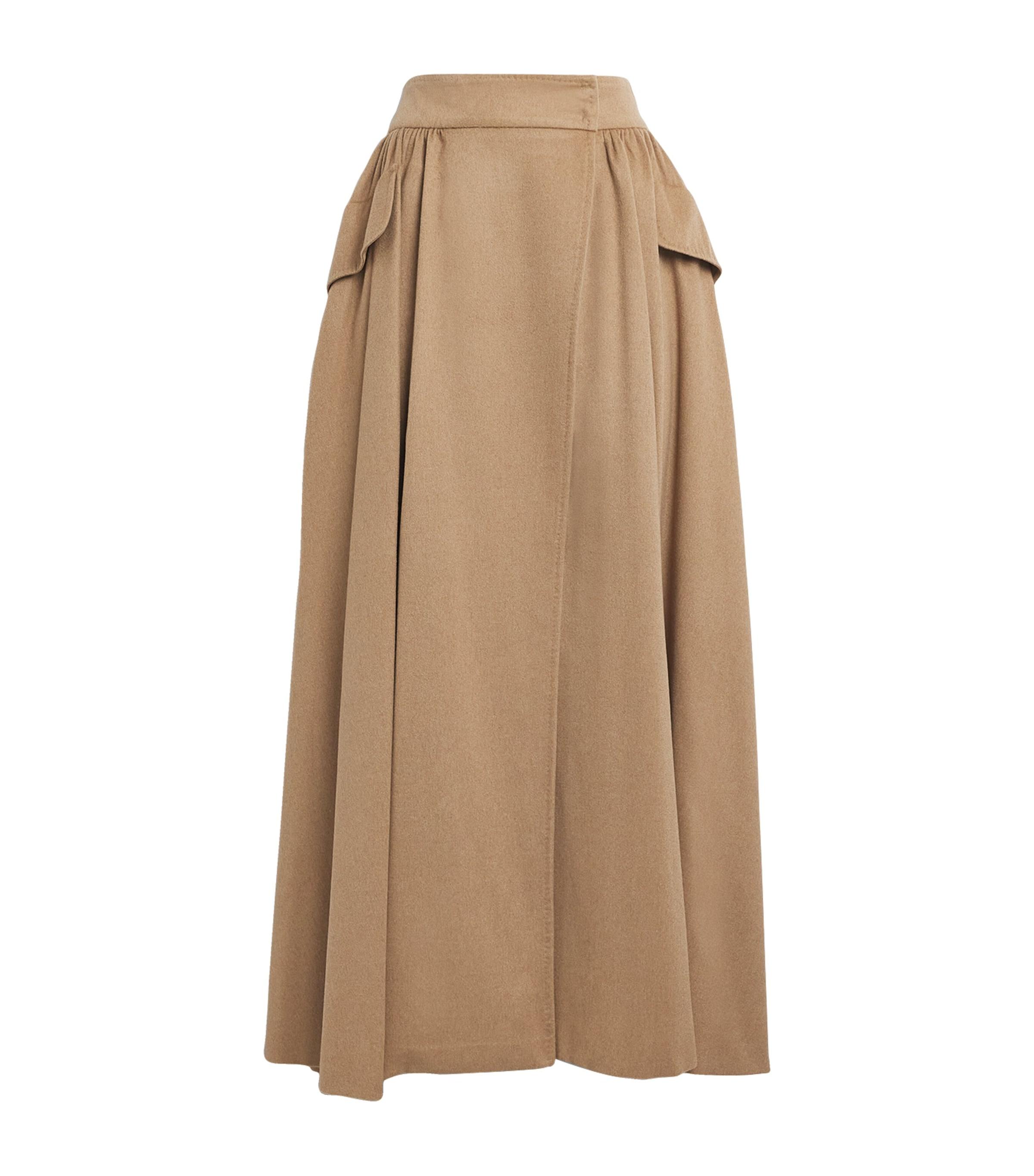 Max Mara Camel Wool Maxi Skirt in Natural | Lyst
