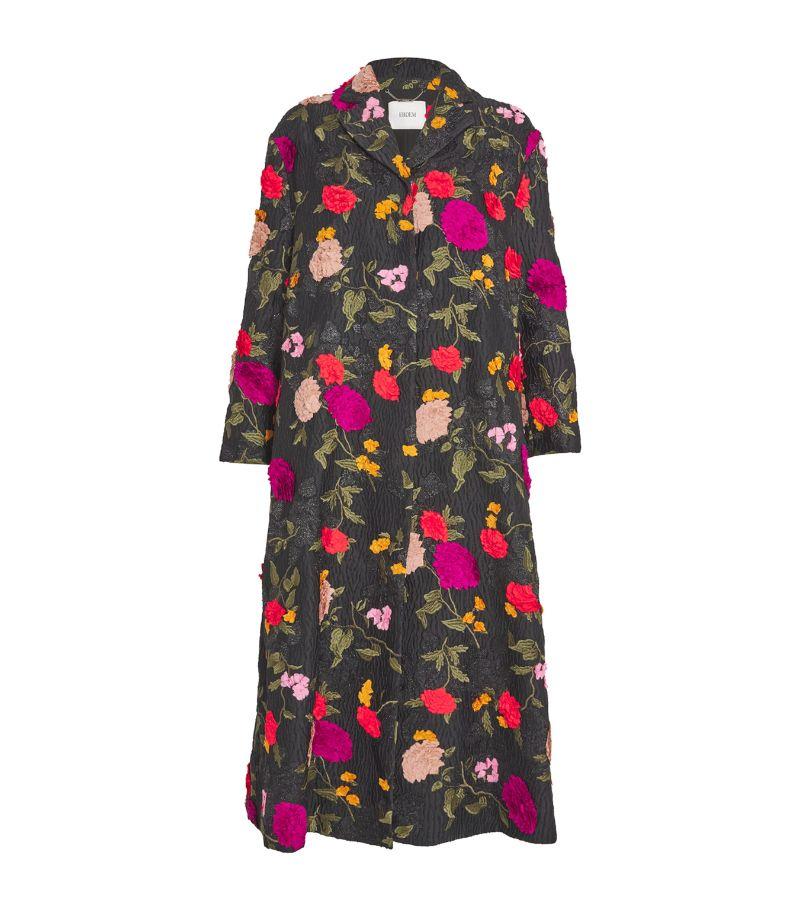 Black coat with embroidered flowers clearance