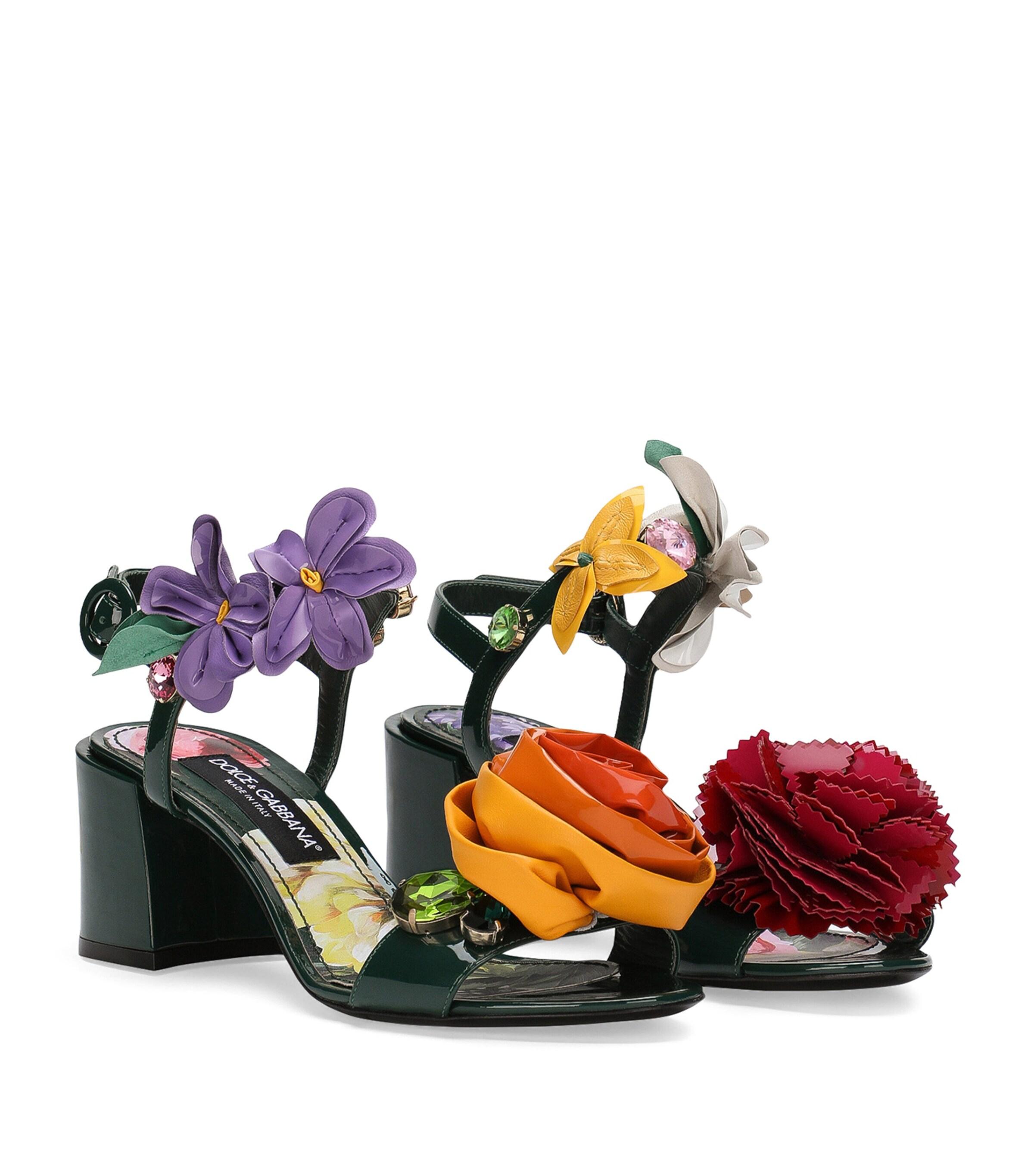 Dolce & Gabbana Leather Floral Heeled Sandals | Lyst UK