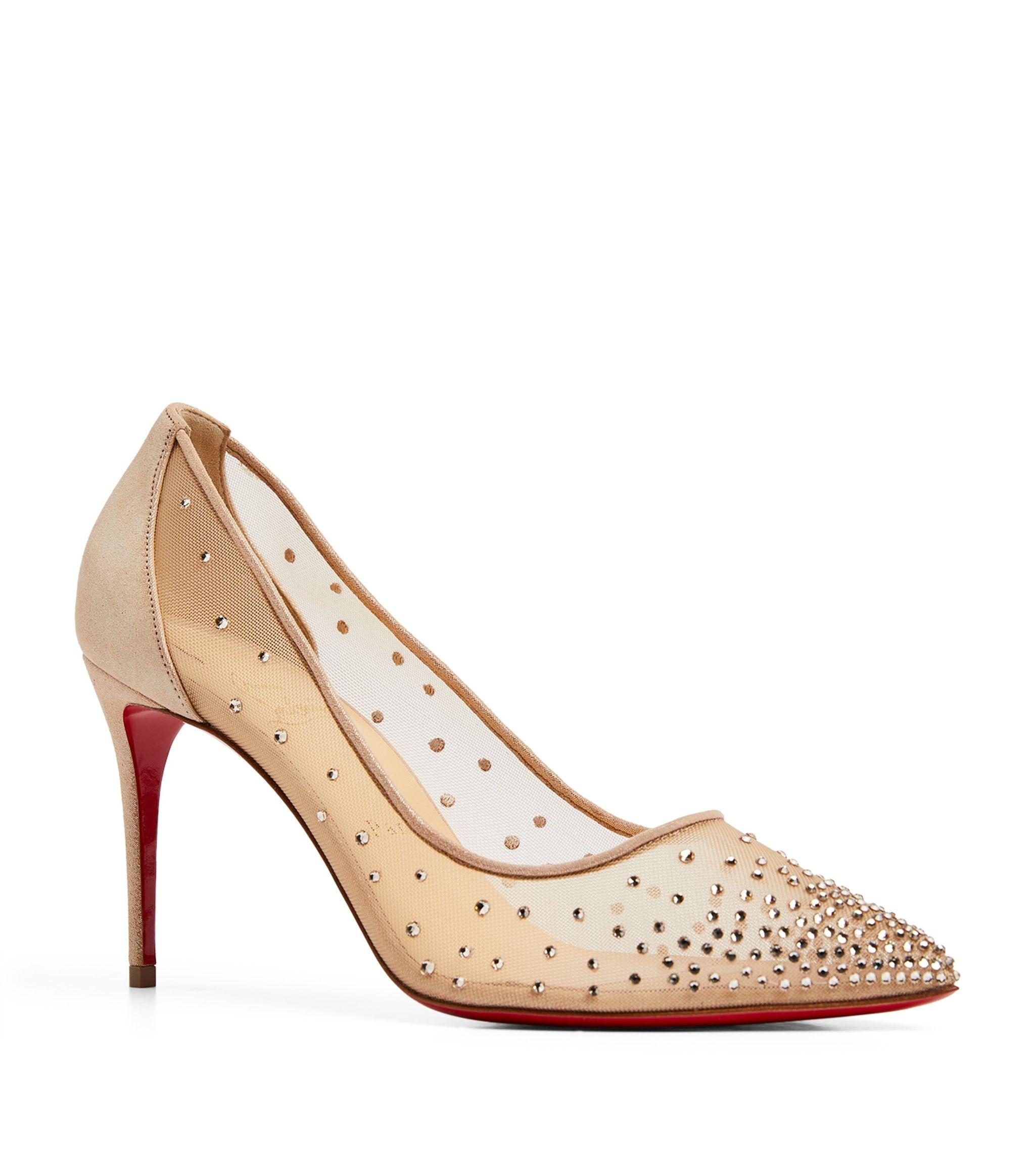 Christian Louboutin Follies Strass Suede Pumps 85 in Natural | Lyst