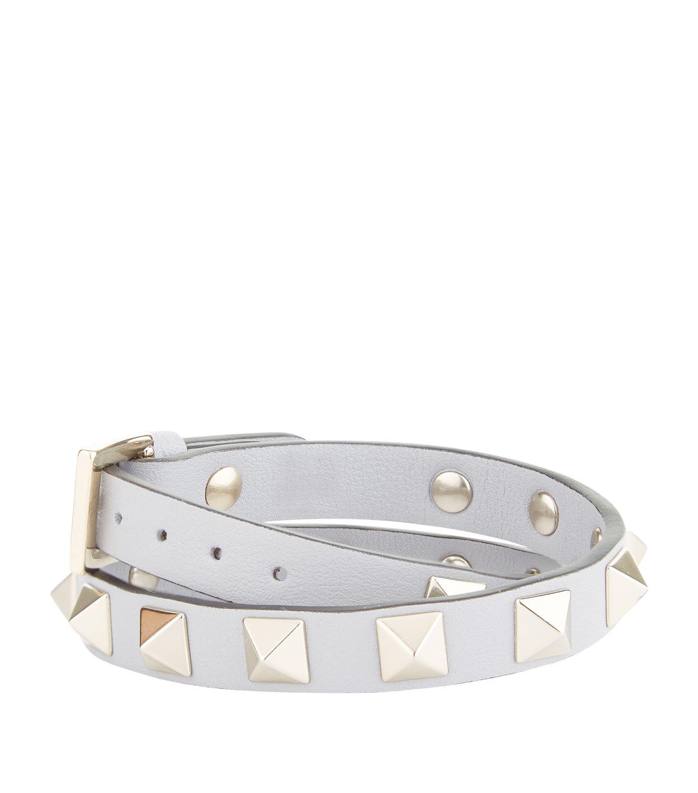 Valentino Leather Rockstud Double Wrap Bracelet in Grey (Gray) - Lyst