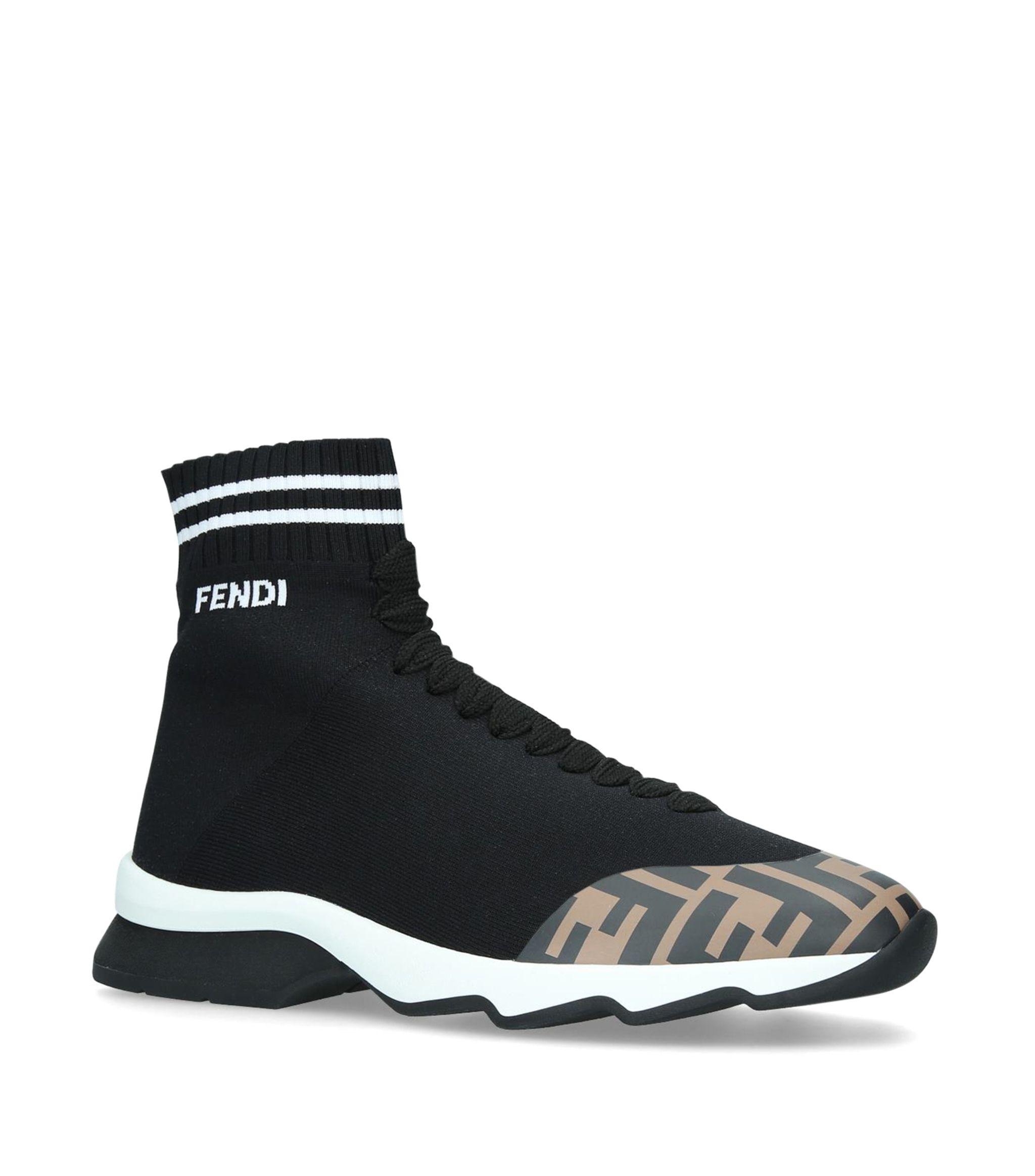 Fendi Leather Lace-up Logo Sock Sneakers in Blue - Lyst