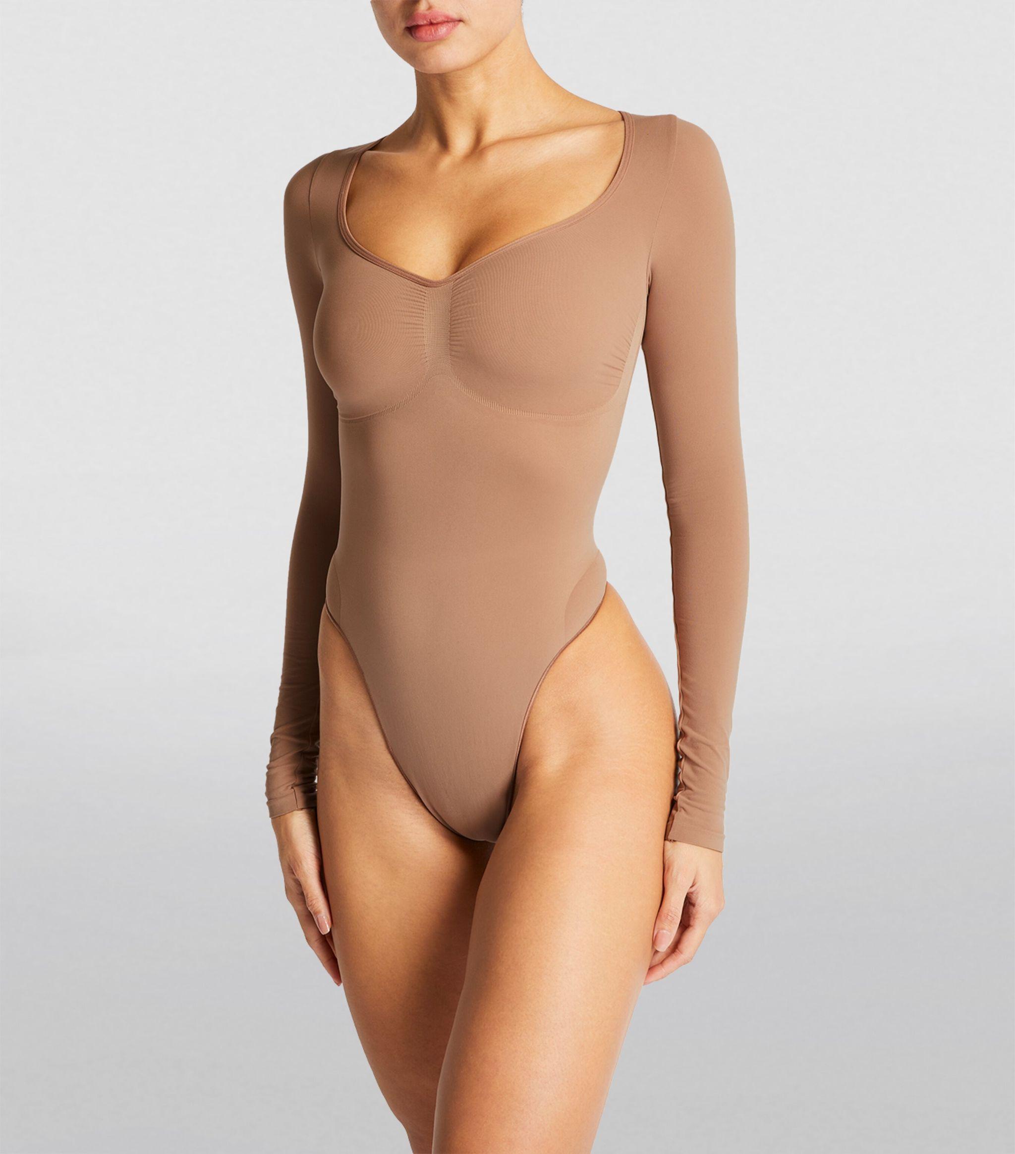 Skims Everyday Seamless Thong Clay Sculpt Bodysuit Tan Small Mid