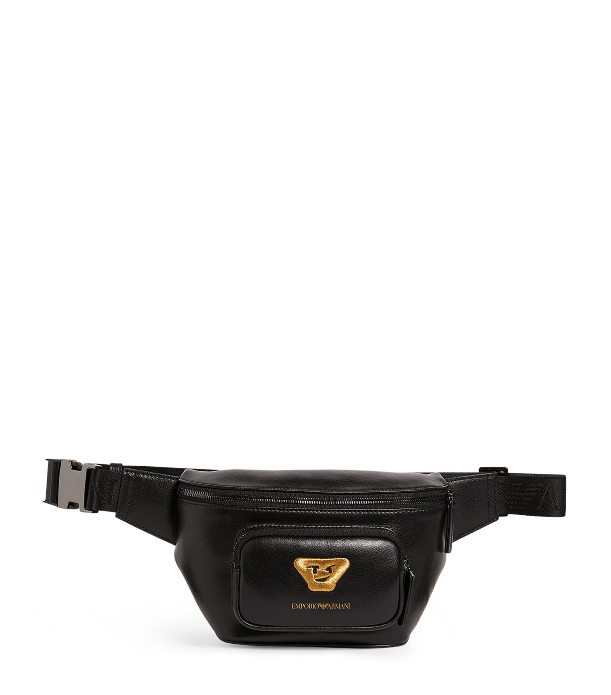 Emporio Armani Embroidered Emoji Leather Belt Bag in Black for Men - Lyst