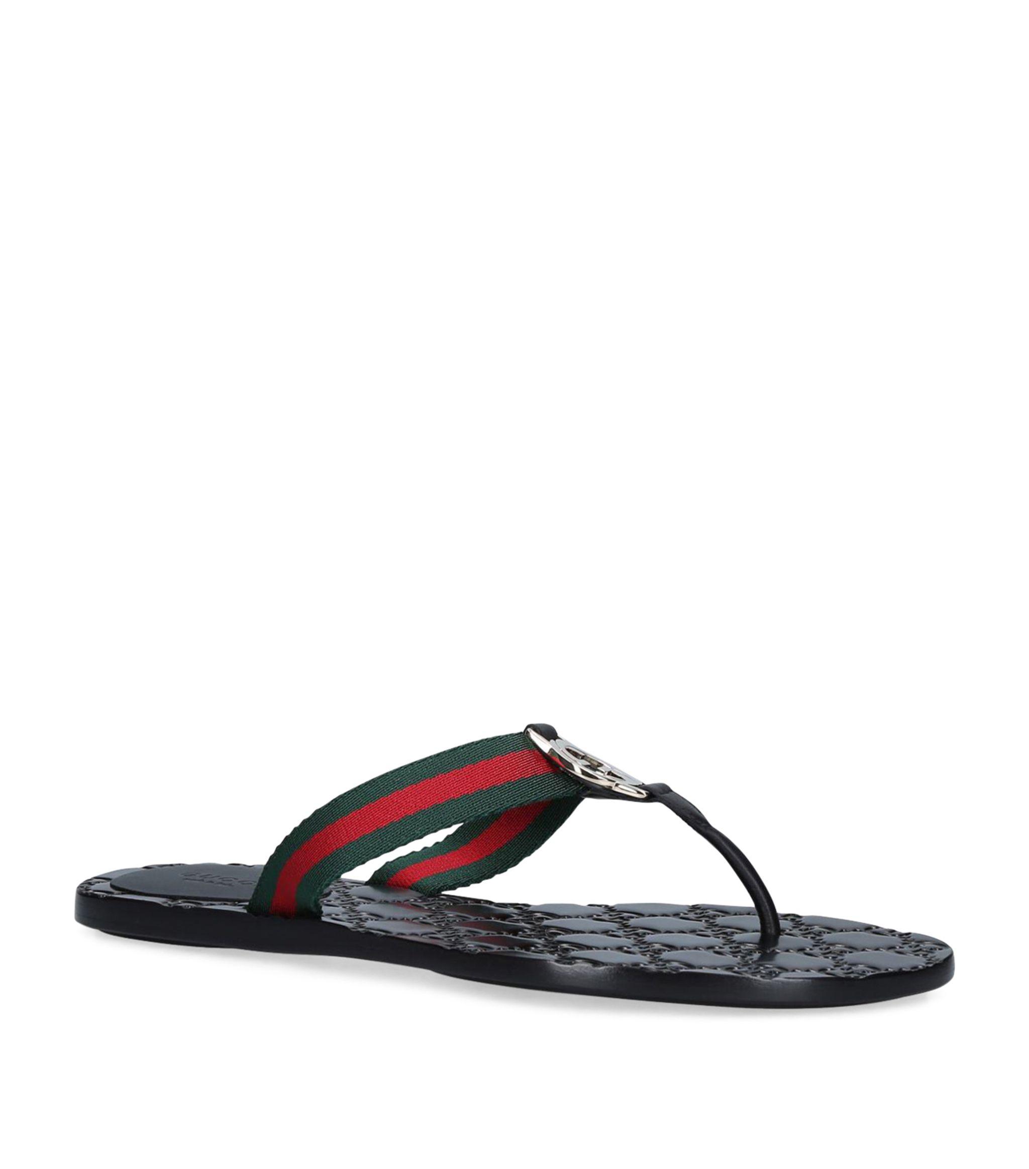 gucci web & leather thong sandals