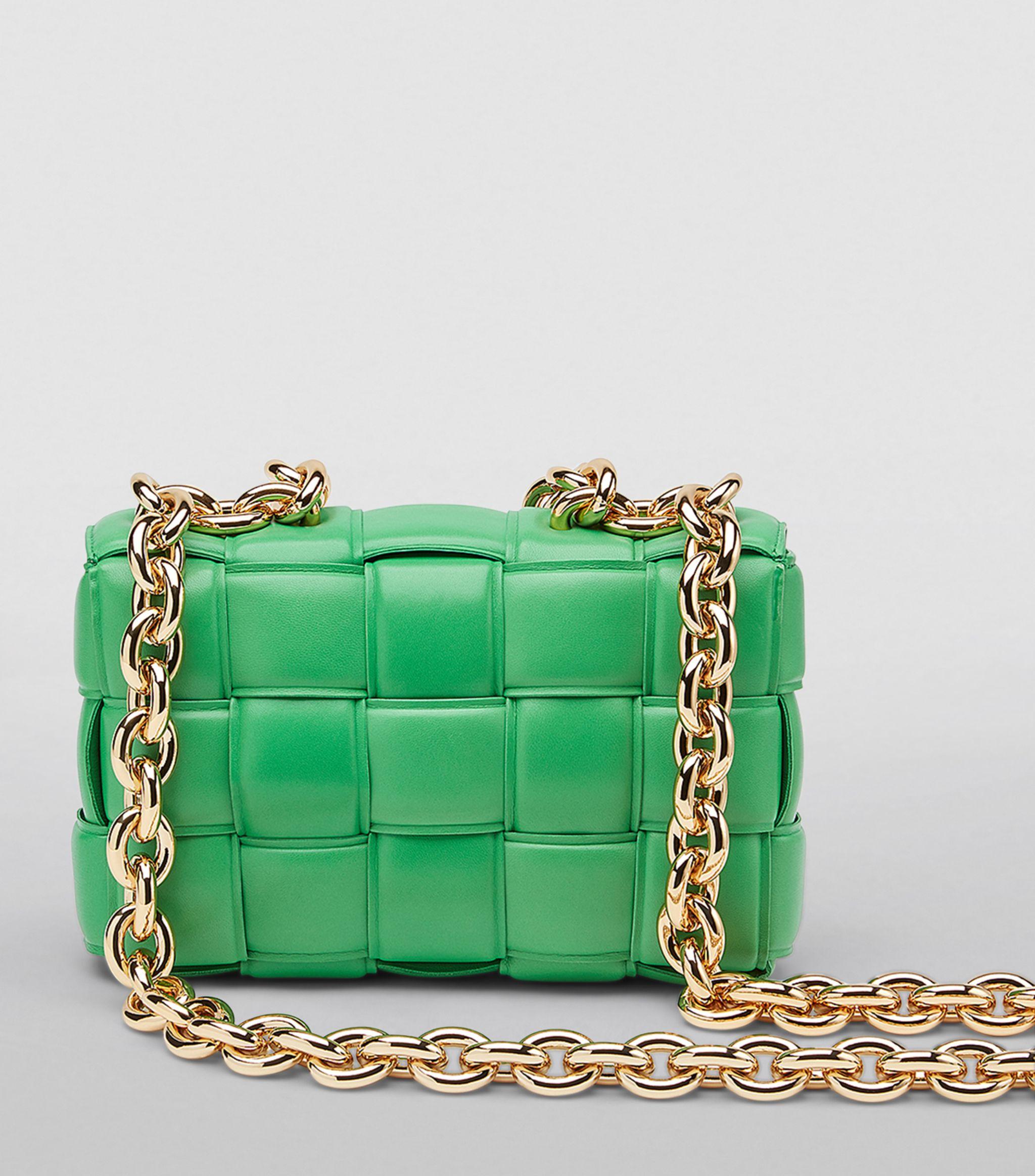 Bottega Veneta Fountain Light Bright Green Cassette Leather Crossbody  Weaved Bag