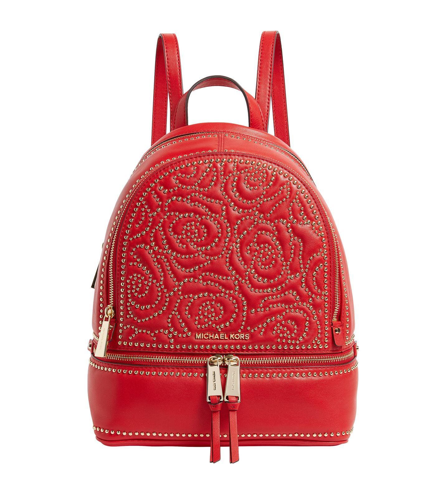 MICHAEL Michael Kors Leather Medium Studded Rhea Backpack in Red Lyst