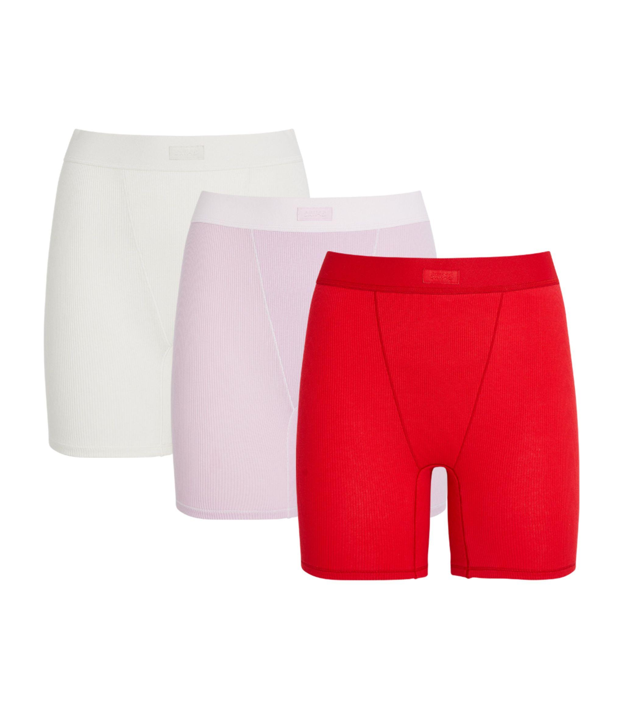 Skims Cotton Ribbed Boxer Shorts (pack Of 3) in Red