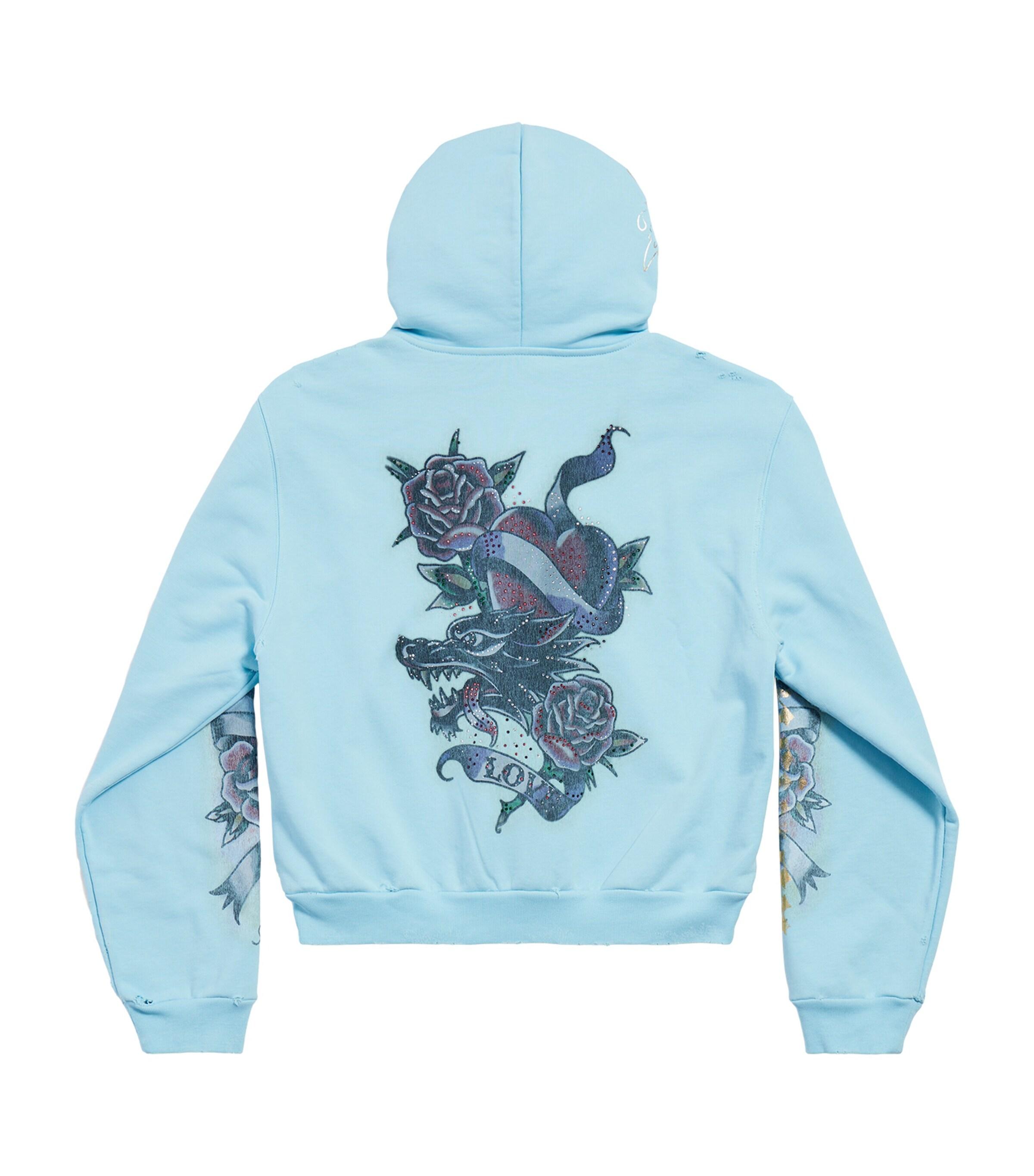 Balenciaga Tacky Tattoo Zip-Up Hoodie Small Fit in Blue | Lyst