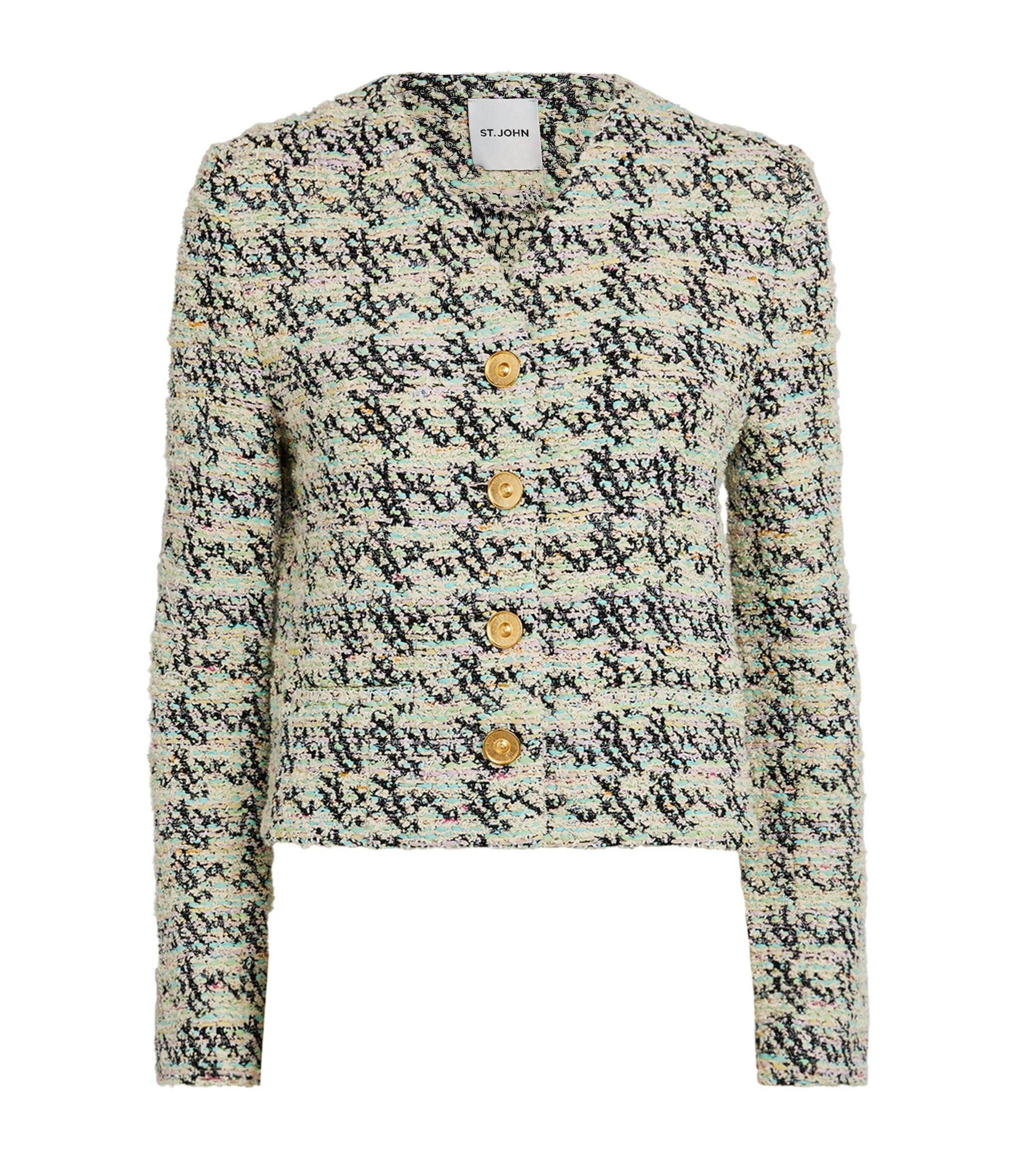 St. John Tweed Houndstooth Jacket in Green Lyst