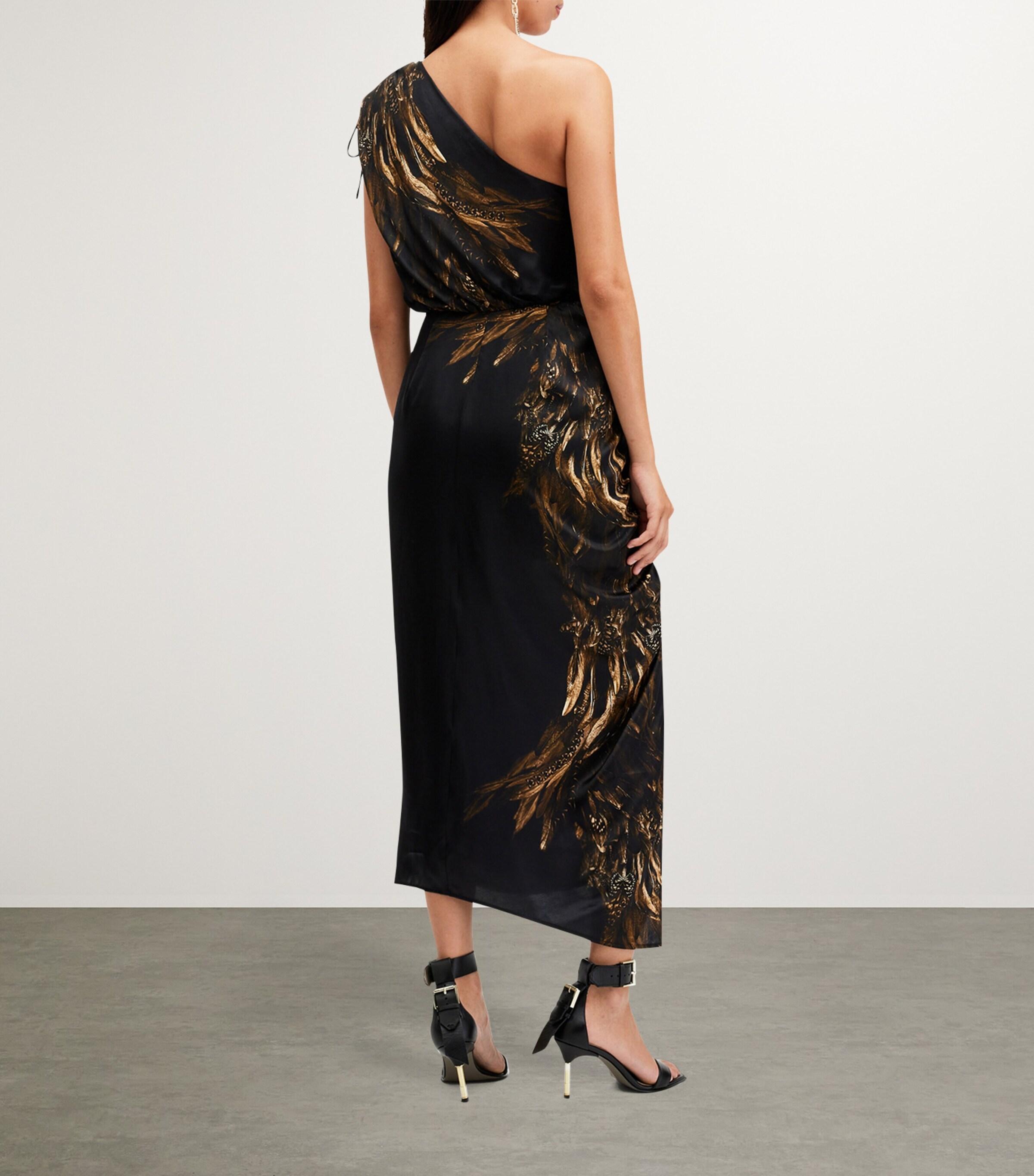 AllSaints Ruched Laura Midi Dress in Black | Lyst
