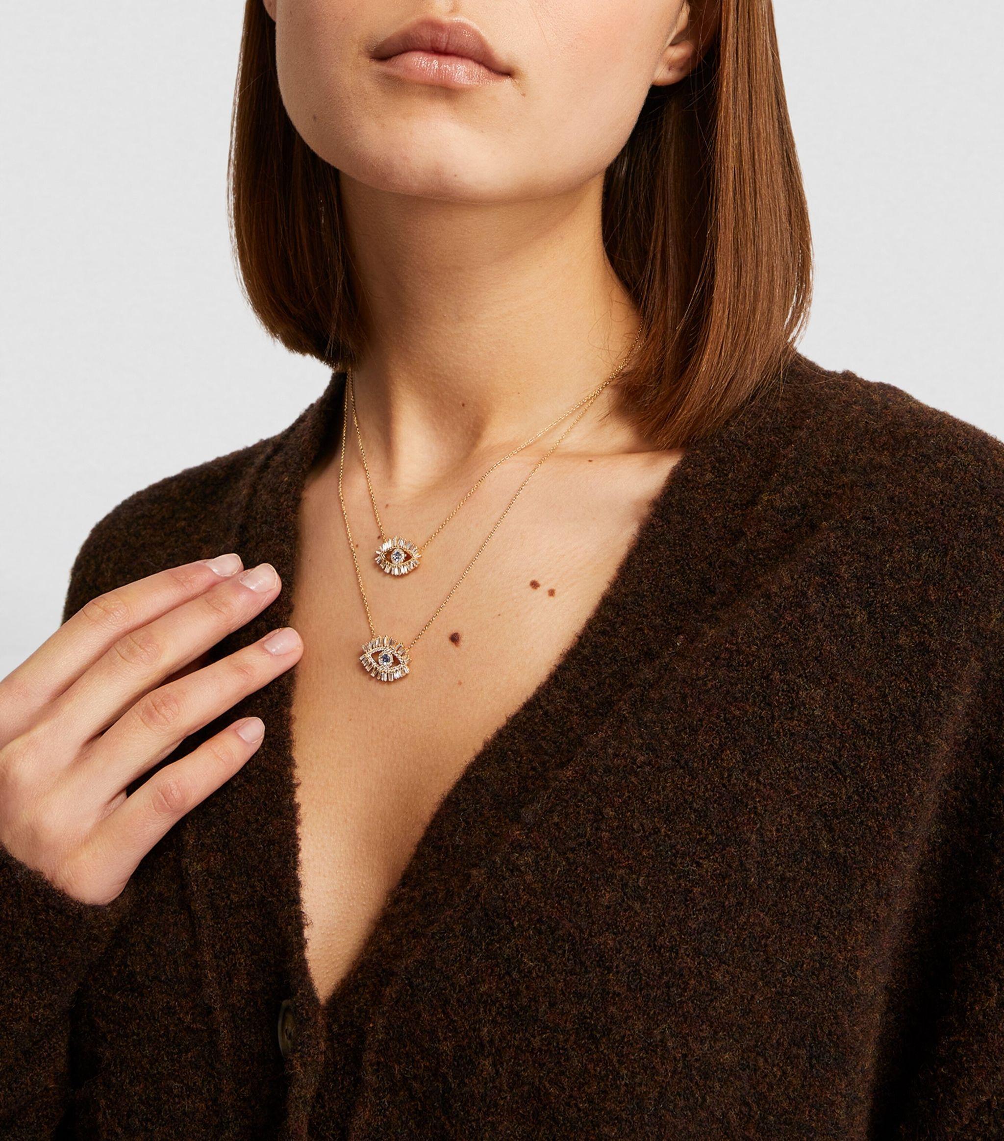 Sapphire Evil Eye Necklace in Metallic 