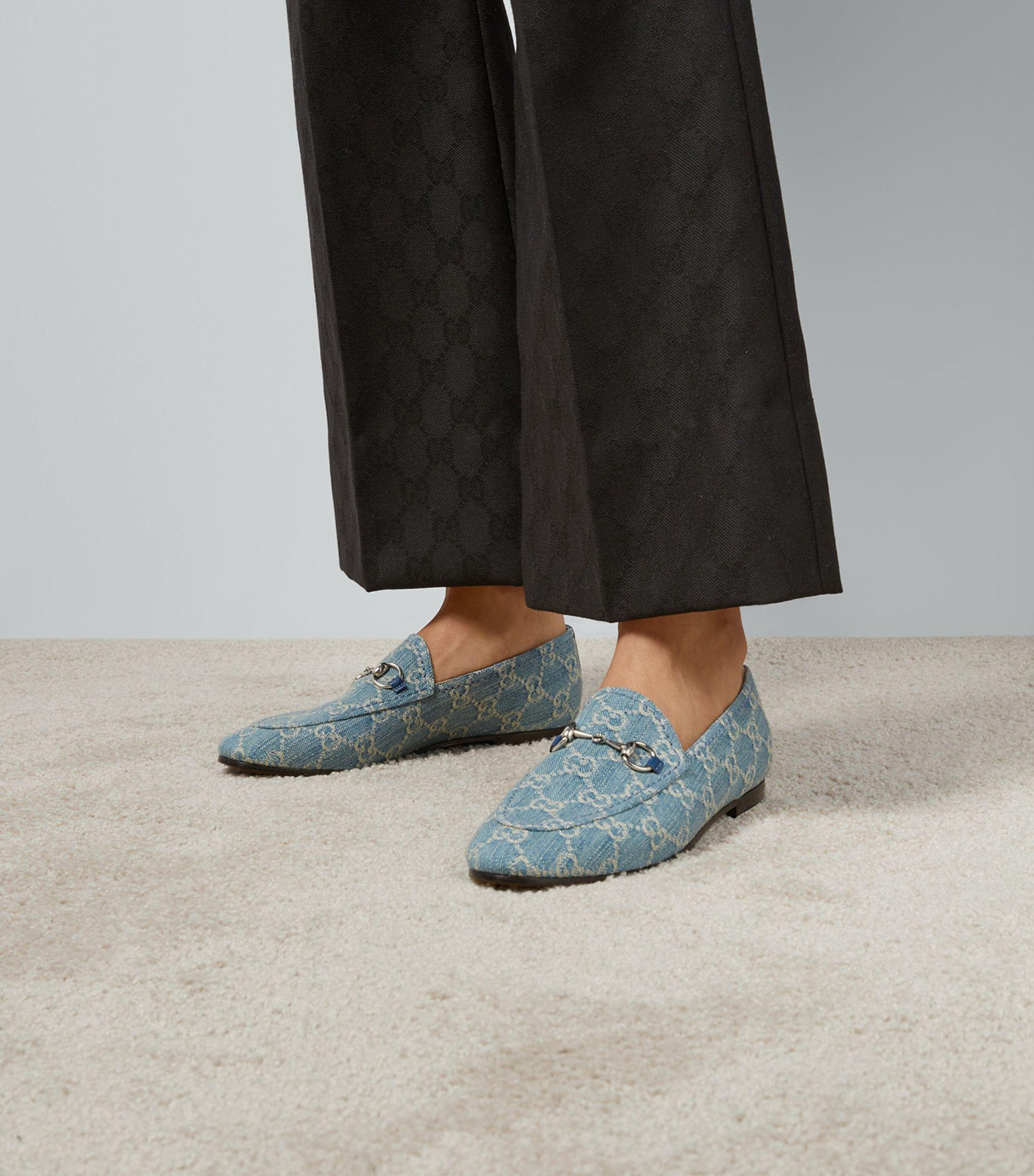 Gucci Denim Interlocking G Jordaan Loafers in Blue | Lyst