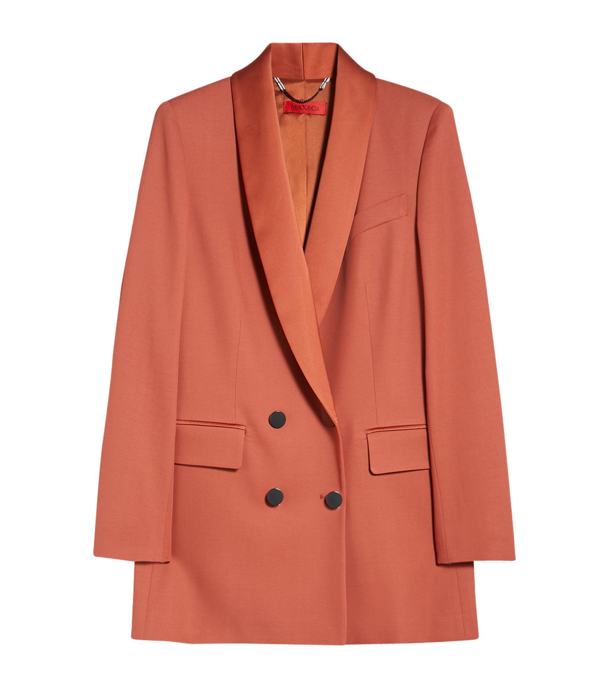 MAX\u0026Co. Satin Veduta Double-breasted Blazer Jacket in Brown | Lyst