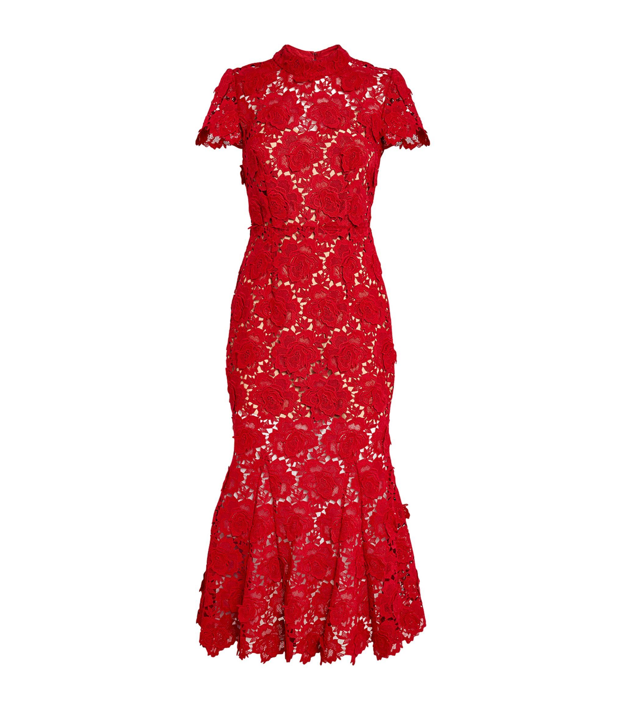 Self portrait red lace midi dress online