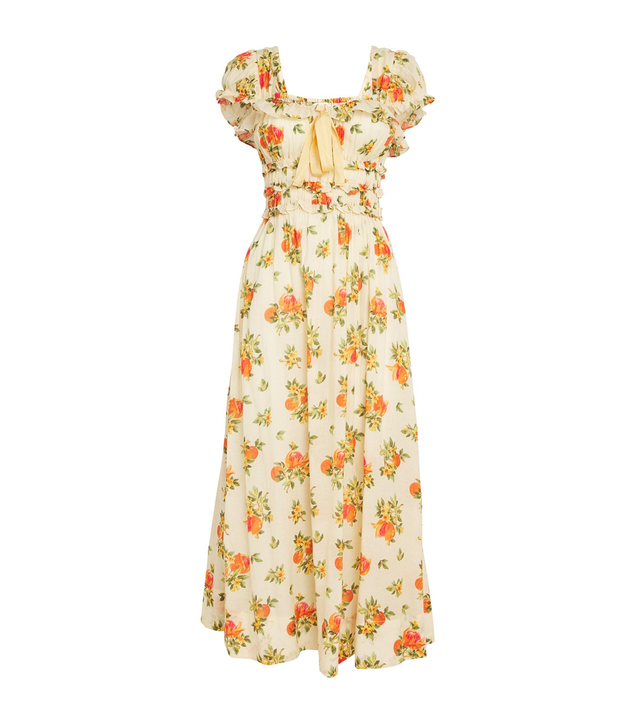 open lace back dress Doen Kaira Dress Orange Blue Floral M  The Curatorial Dept