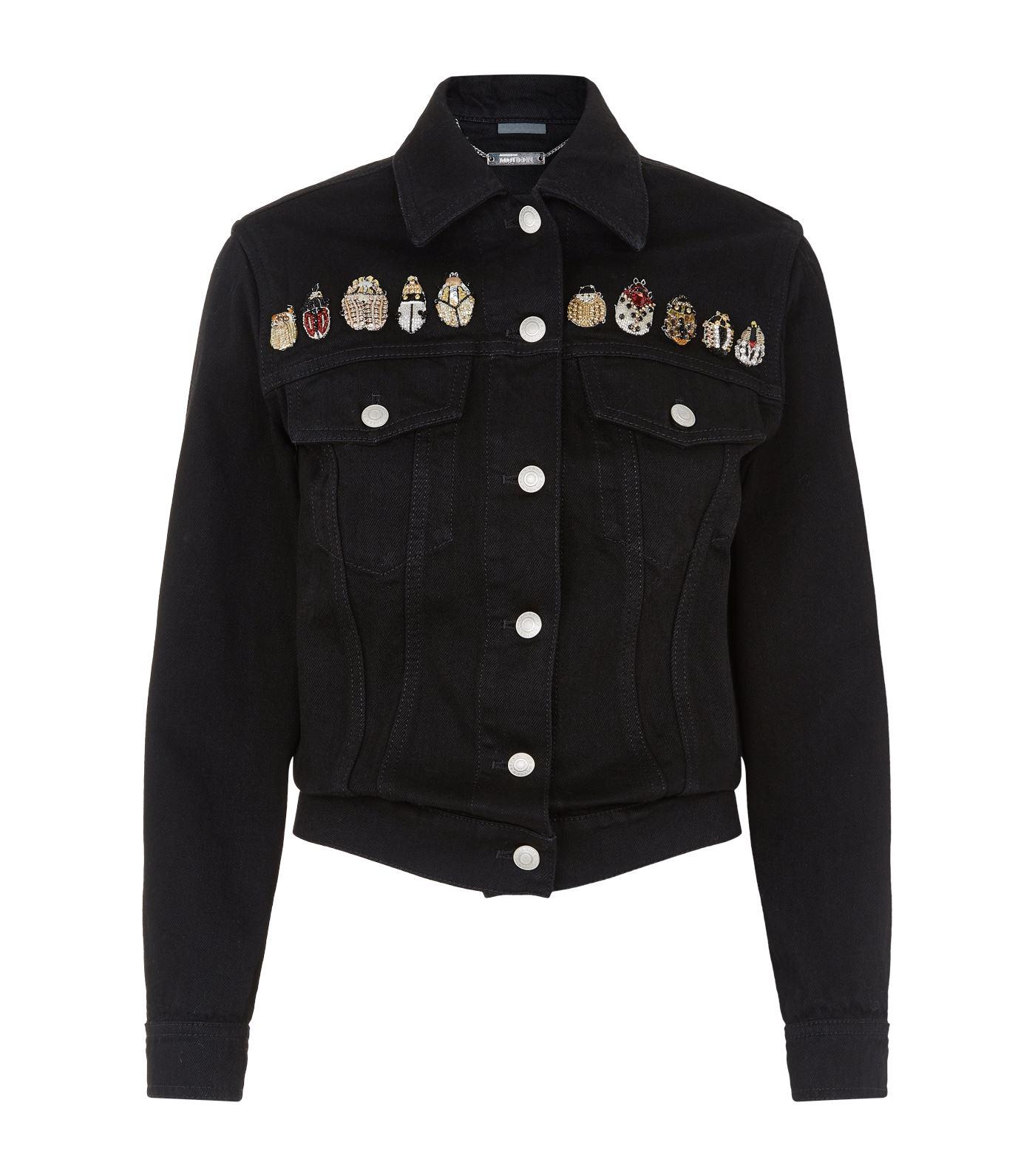 Alexander McQueen Bug Embellished Denim Jacket in Black - Lyst