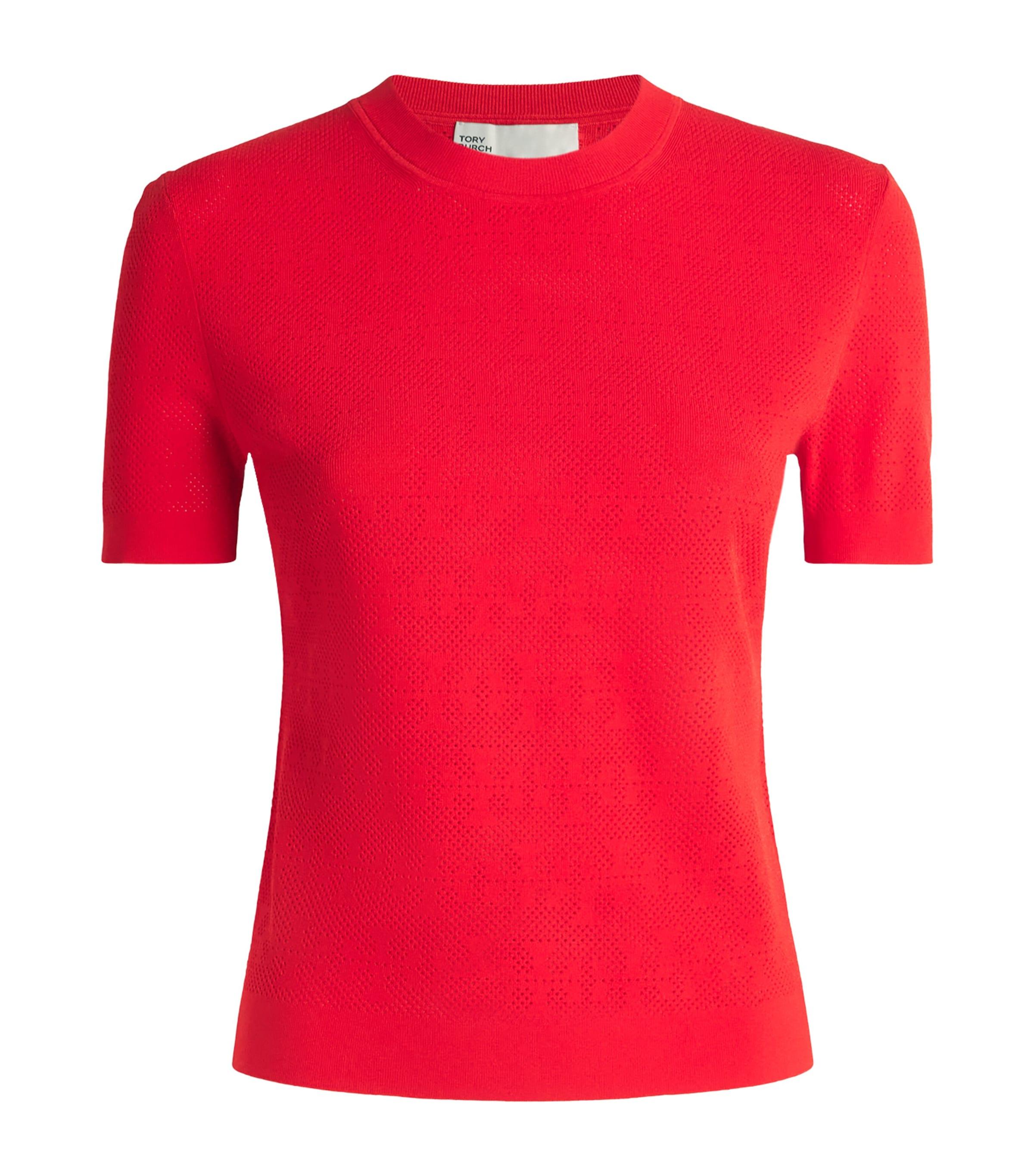 Tシャツ・カットソー TORY BURCH T-Monogram viscose blend top Blazing red Red monogram short sleeve top Tory burch - women - TORY