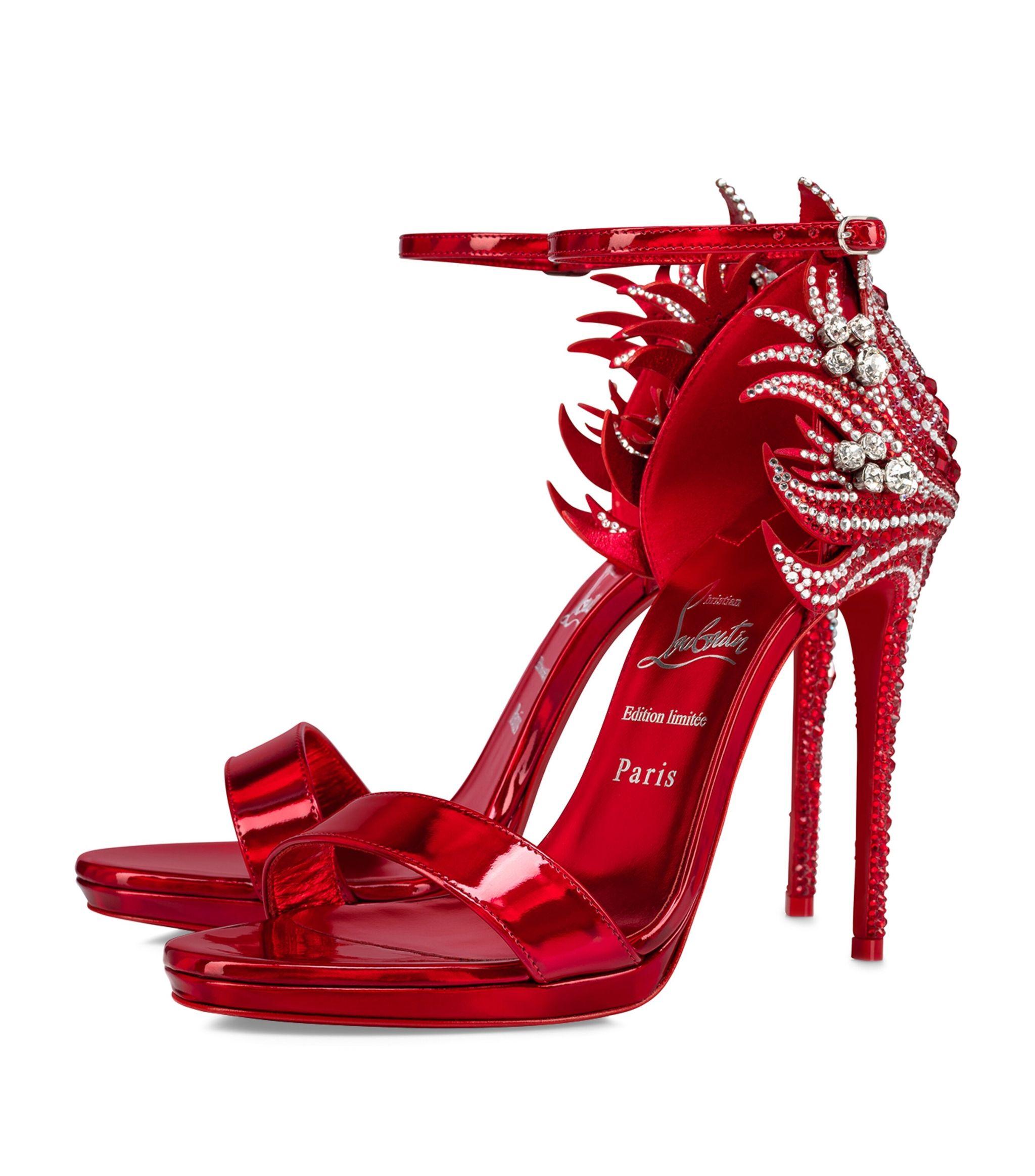 Christian Louboutin Loubi Vega Embellished Metallic Sandals 120 in Red |  Lyst
