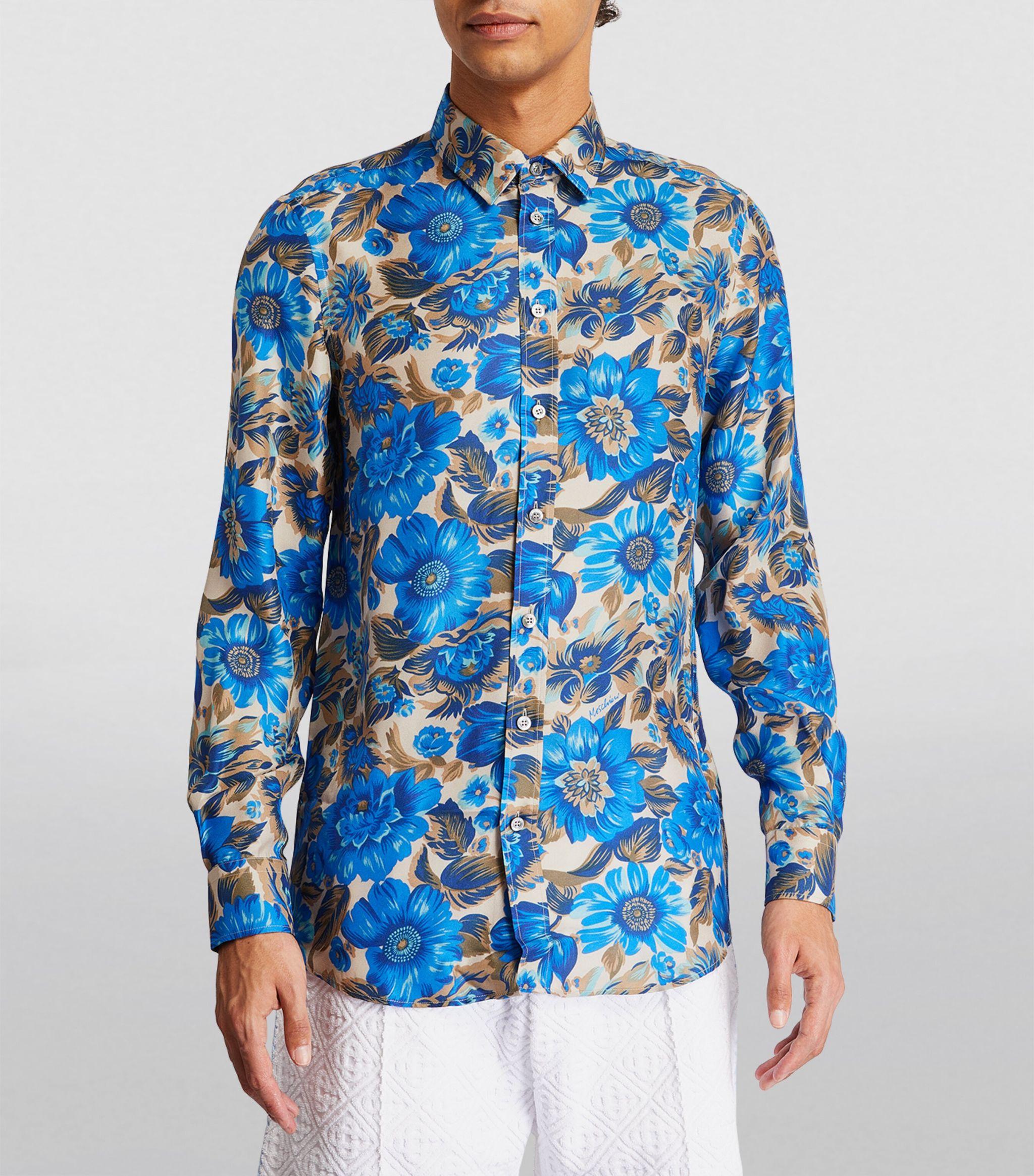 Moschino floral-print silk shirt - Blue