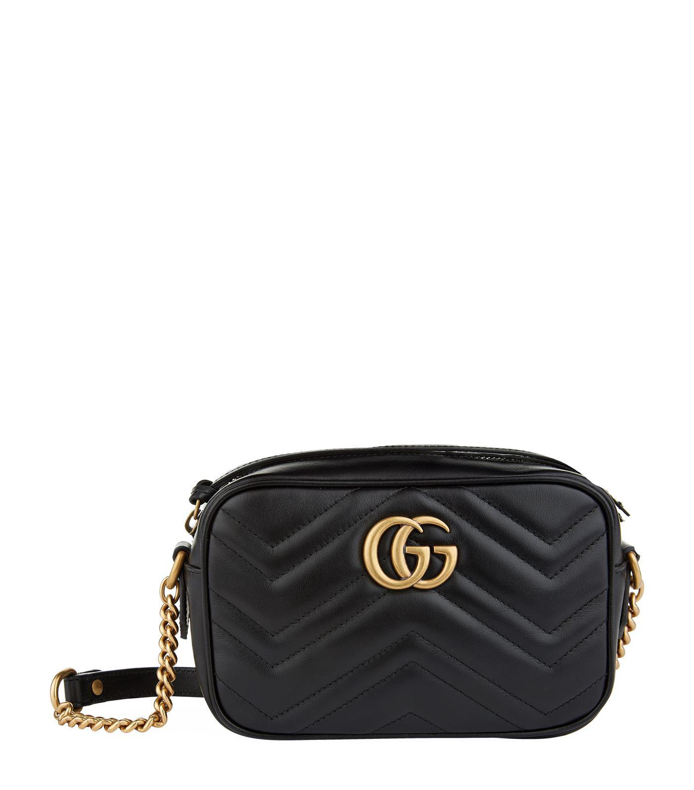 Gucci Leather Mini Marmont Cross Body Bag in Black - Lyst