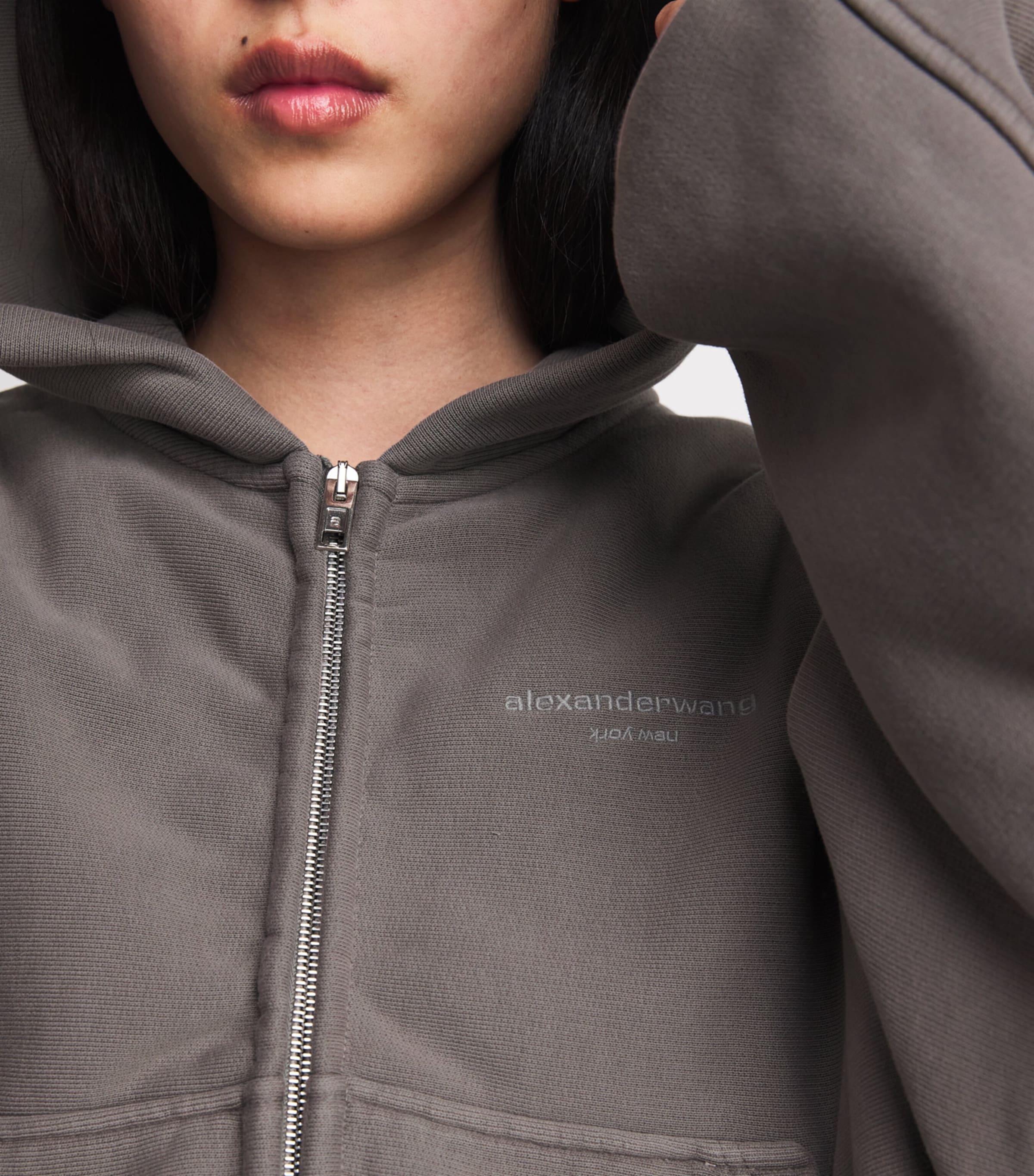 Alexander Wang Stretch-Cotton Oversized Cropped Hoodie in Grey 