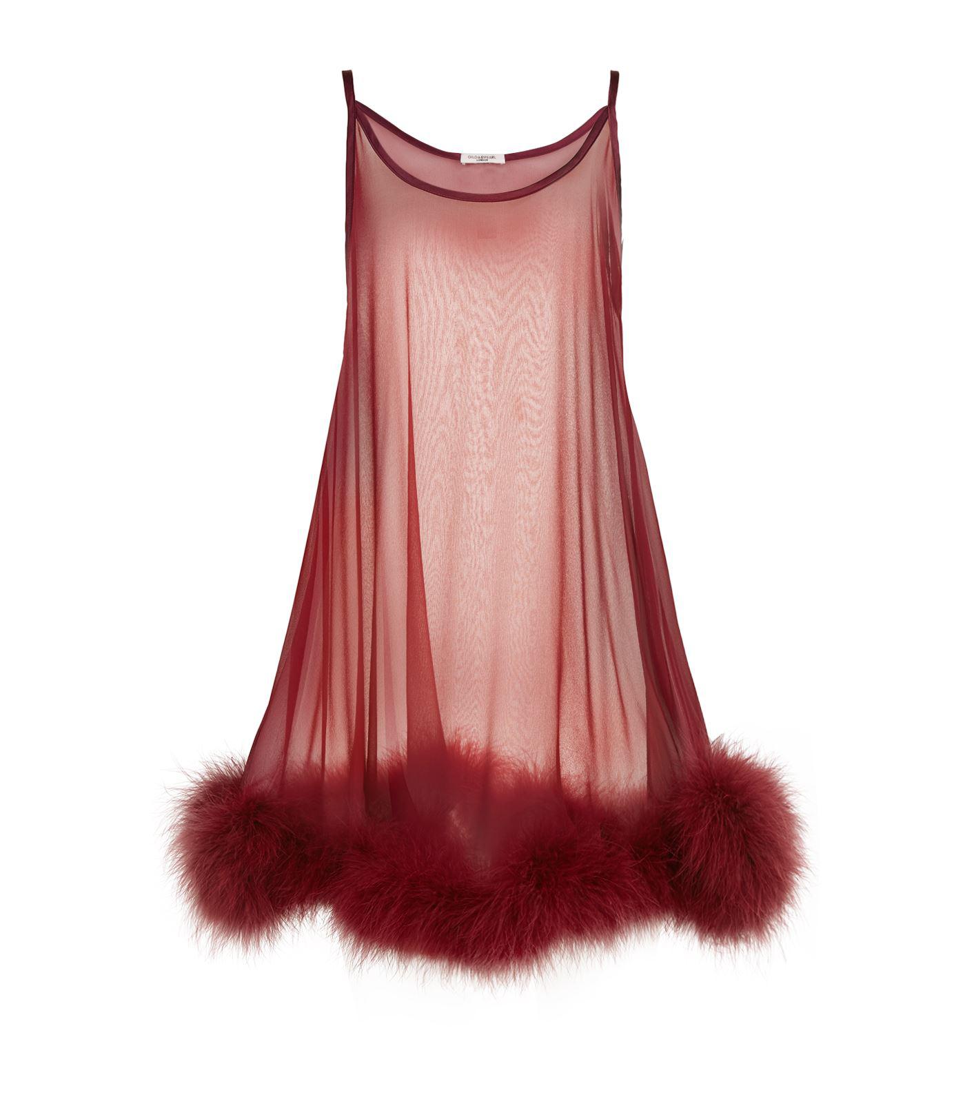 pink dress with fur trim