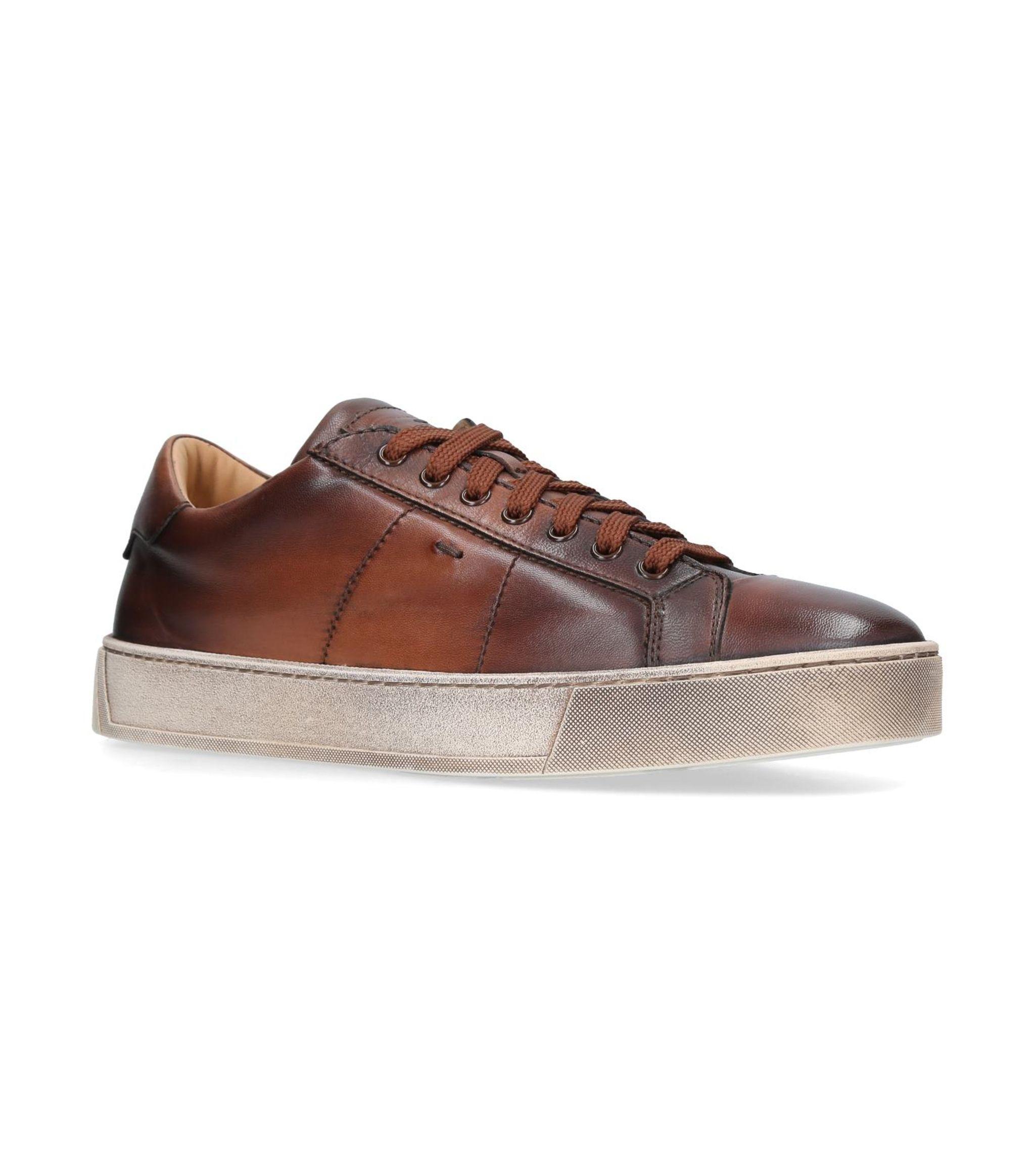 Santoni Gloria Soft Leather Sneakers in Brown for Men - Save 50% - Lyst