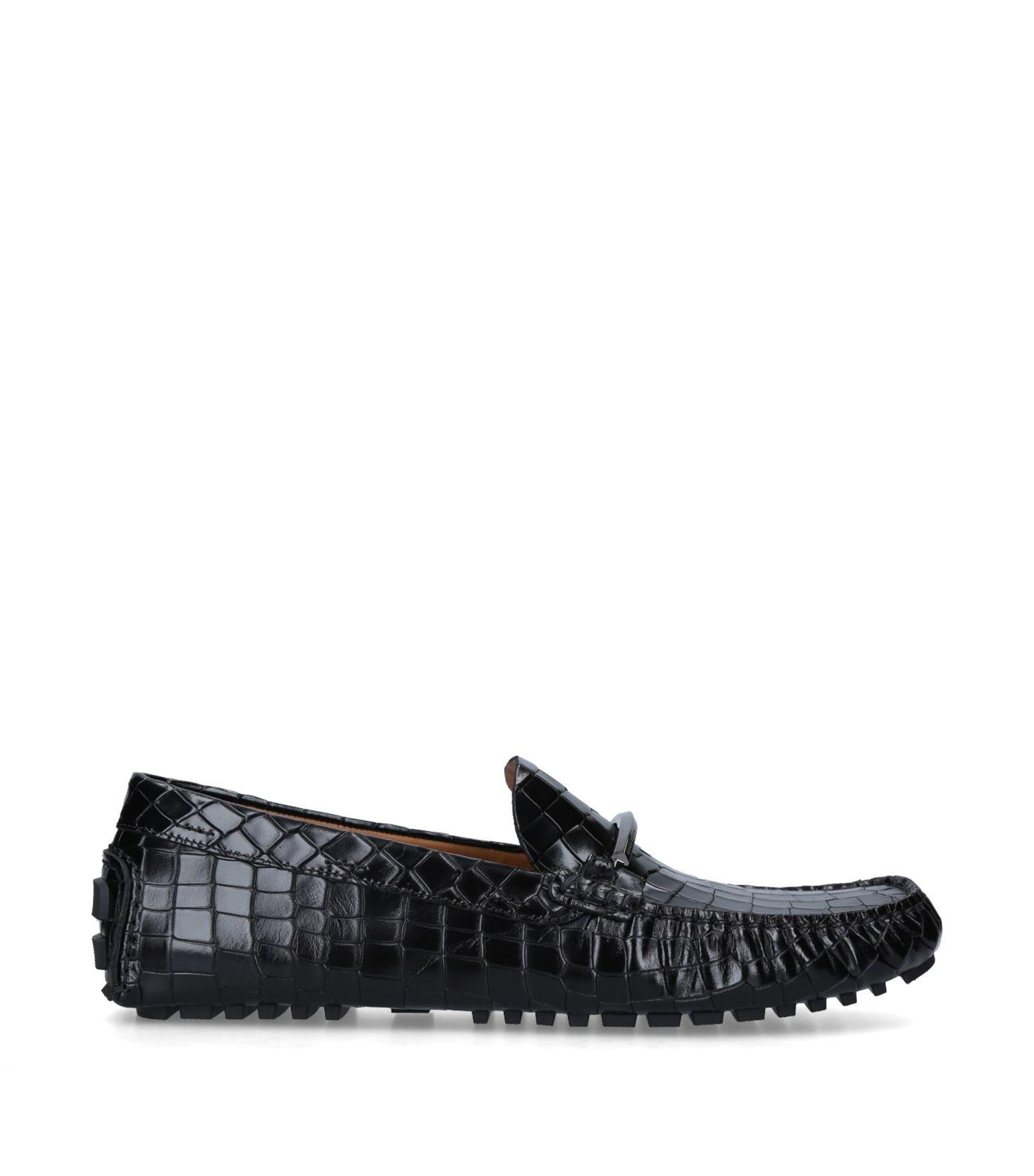 BOSS by Hugo Boss Leather Croc-emed Driving Shoes in Black for Men - Lyst