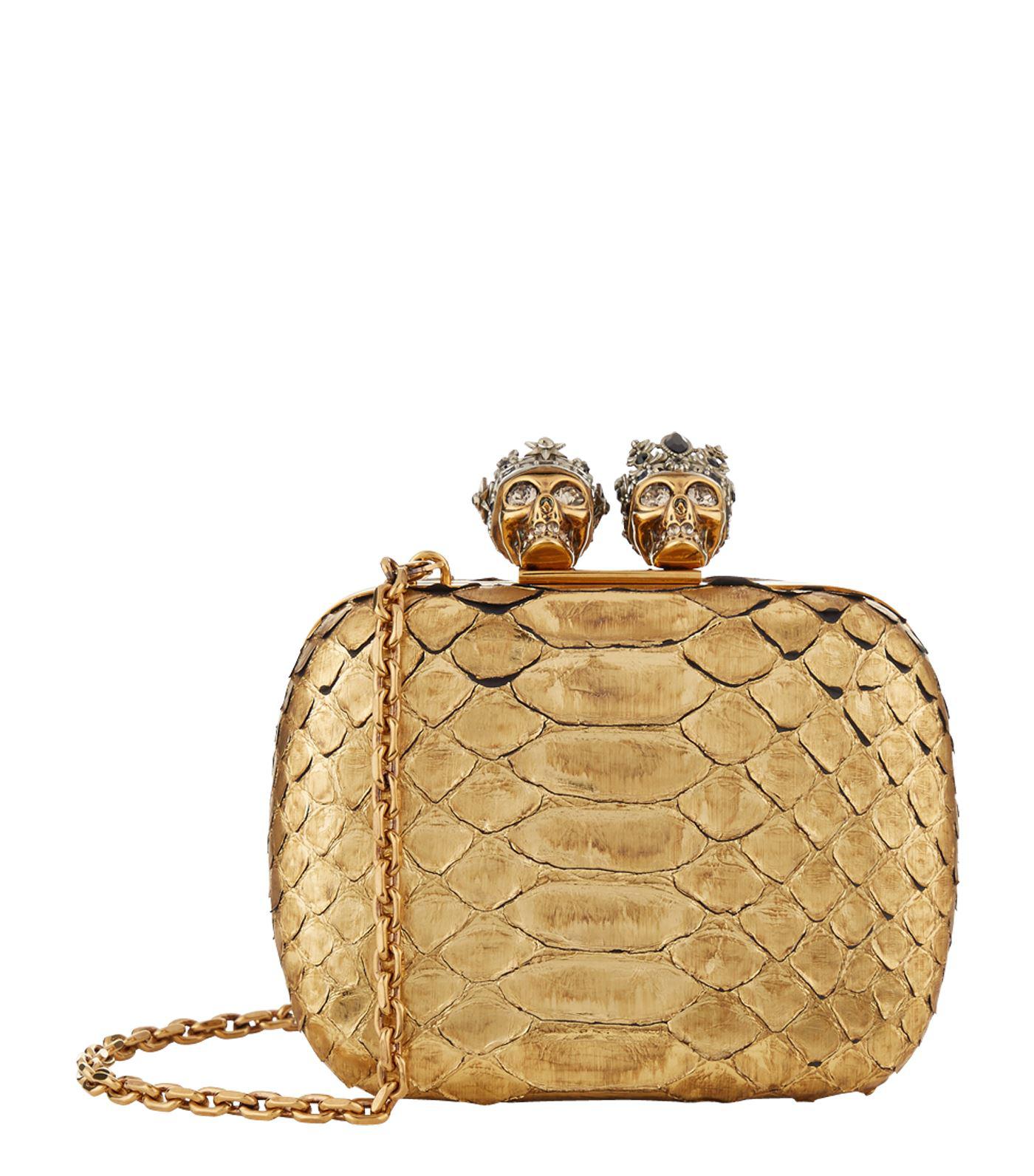 Alexander Mcqueen Mini Queen And King Skull Python Clutch In
