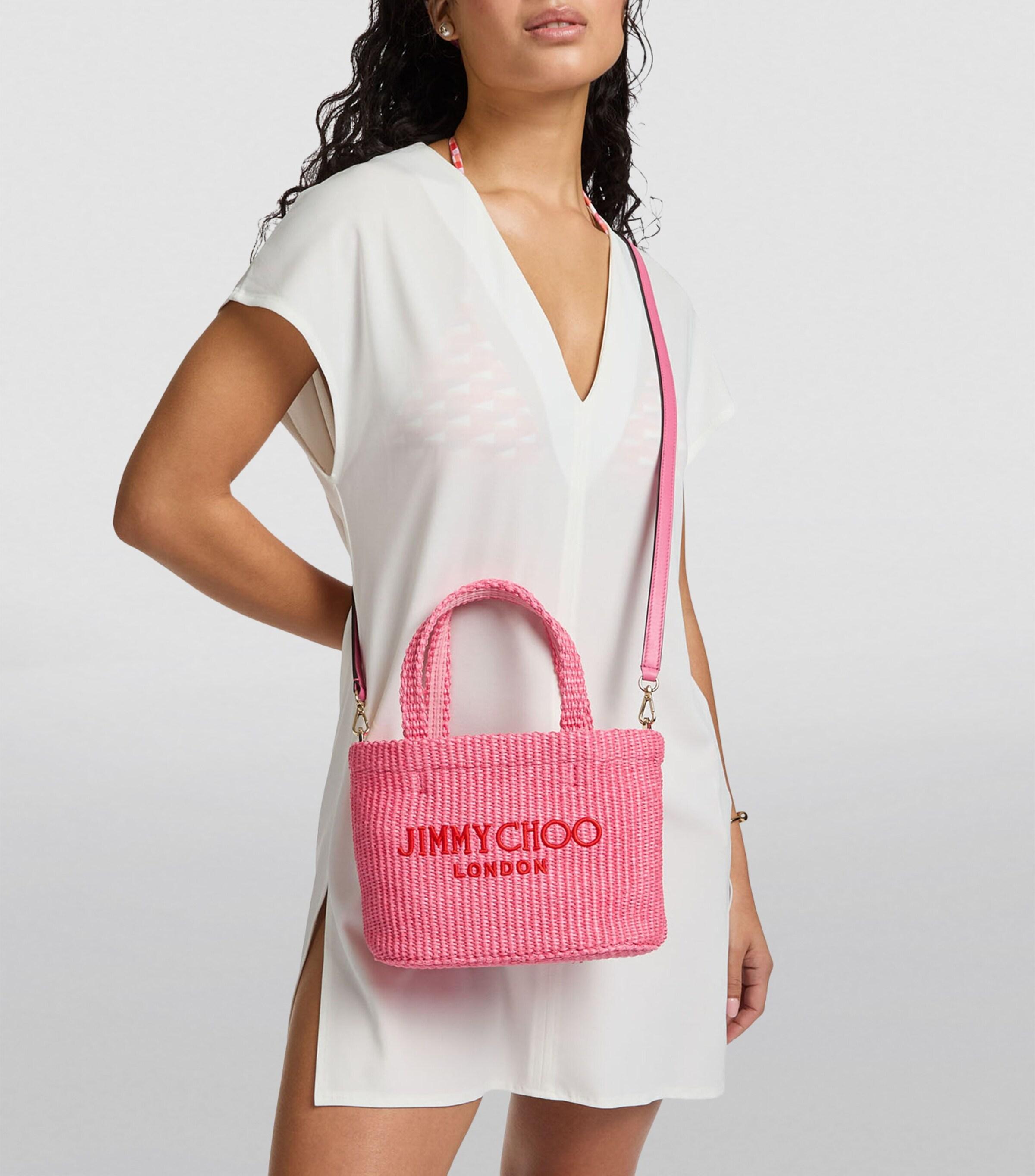 Jimmy Choo Mini Raffia Beach Tote Bag in Pink | Lyst