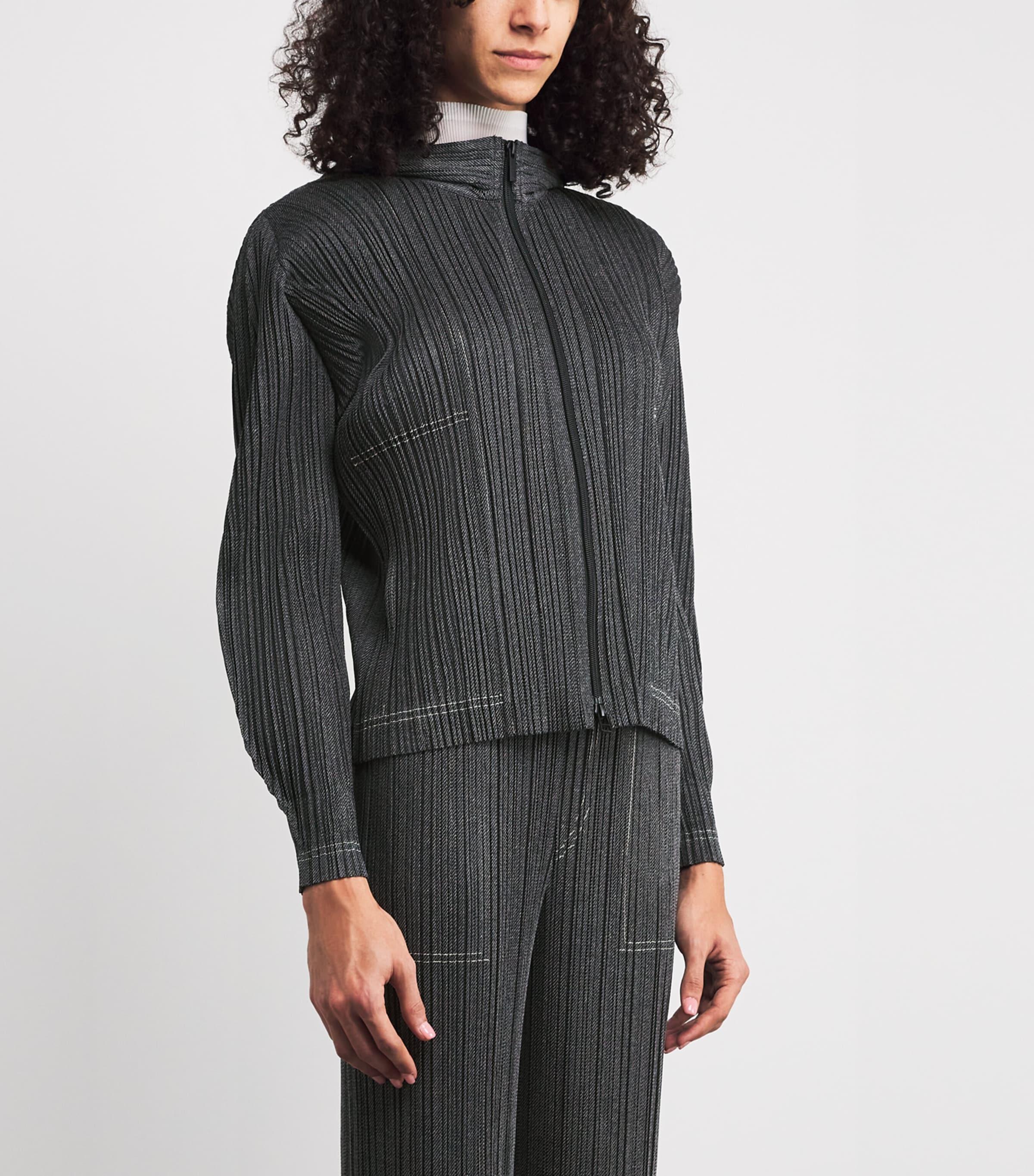 Pleats Please Issey Miyake Cotton Denim Zip-Up Jacket in Black | Lyst