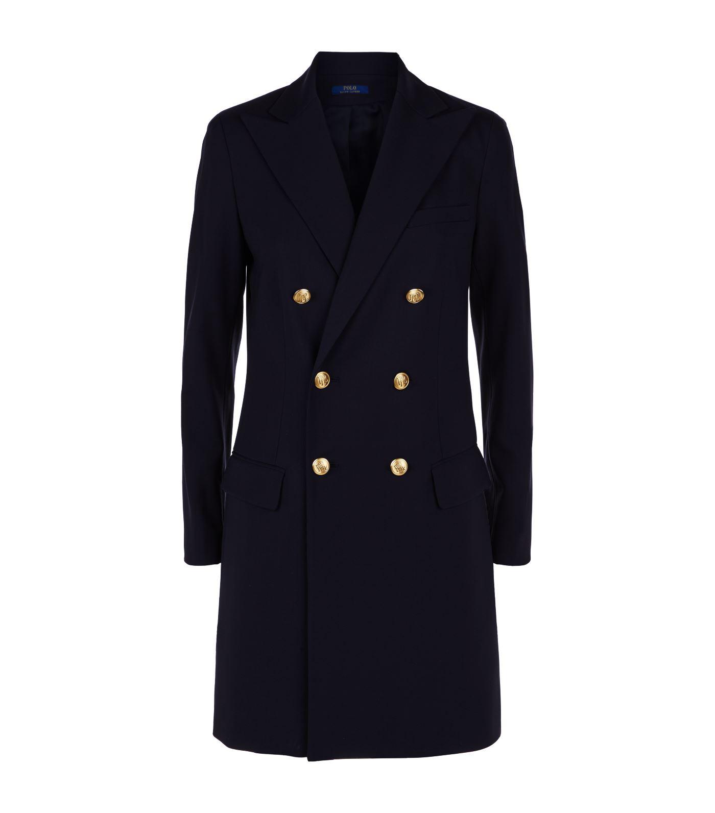 Polo Ralph Lauren Wool Double-breast Longline Blazer in Navy (Blue) - Lyst