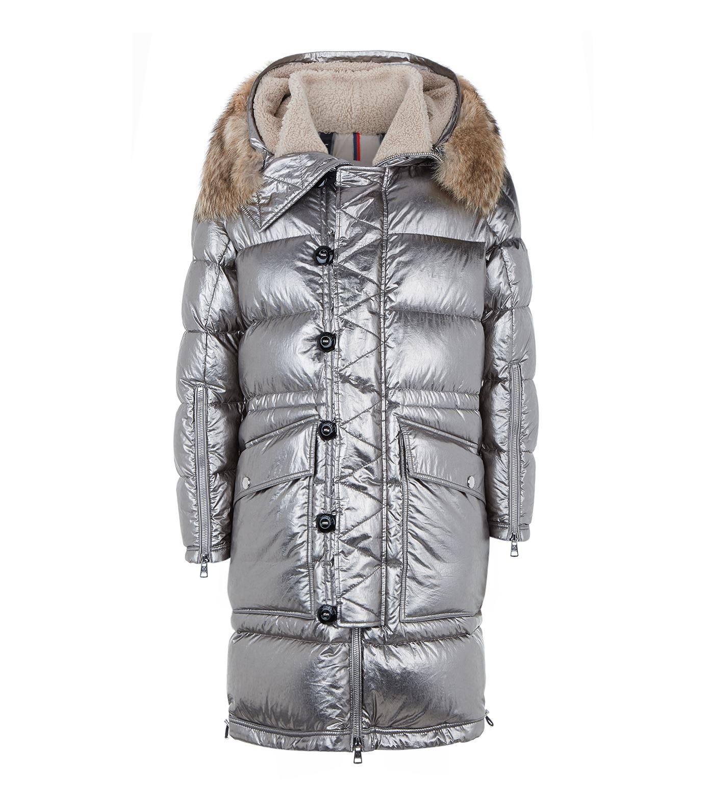 Moncler Inuit Fur Trim Jacket in Silver (Metallic) - Lyst