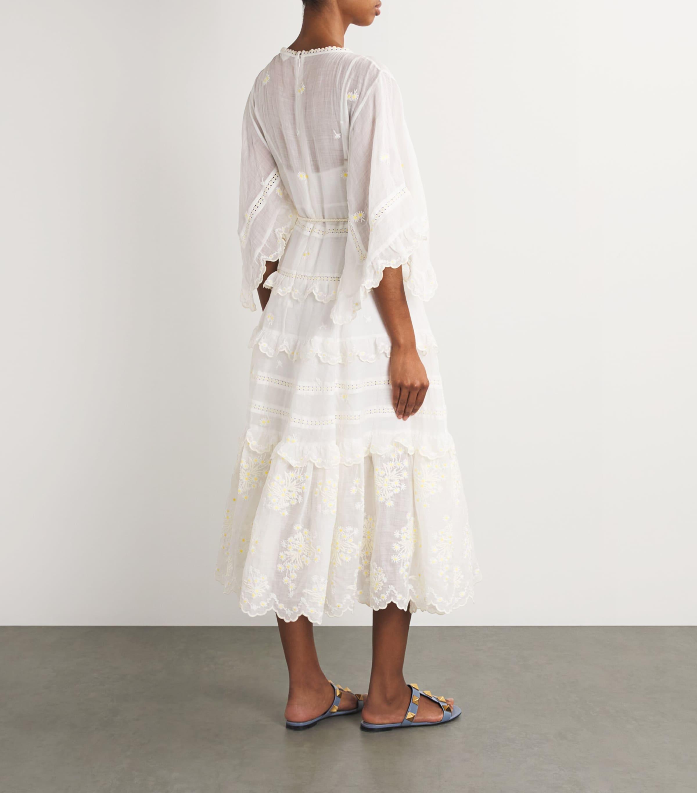 Zimmermann Embroidered Acacia Midi Dress in White | Lyst